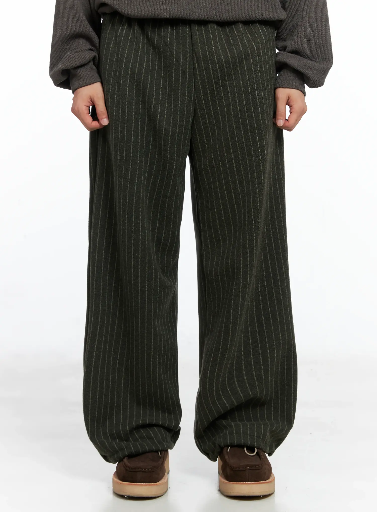 Men's Stripe Wide Leg Pants (Dark Green) IN518