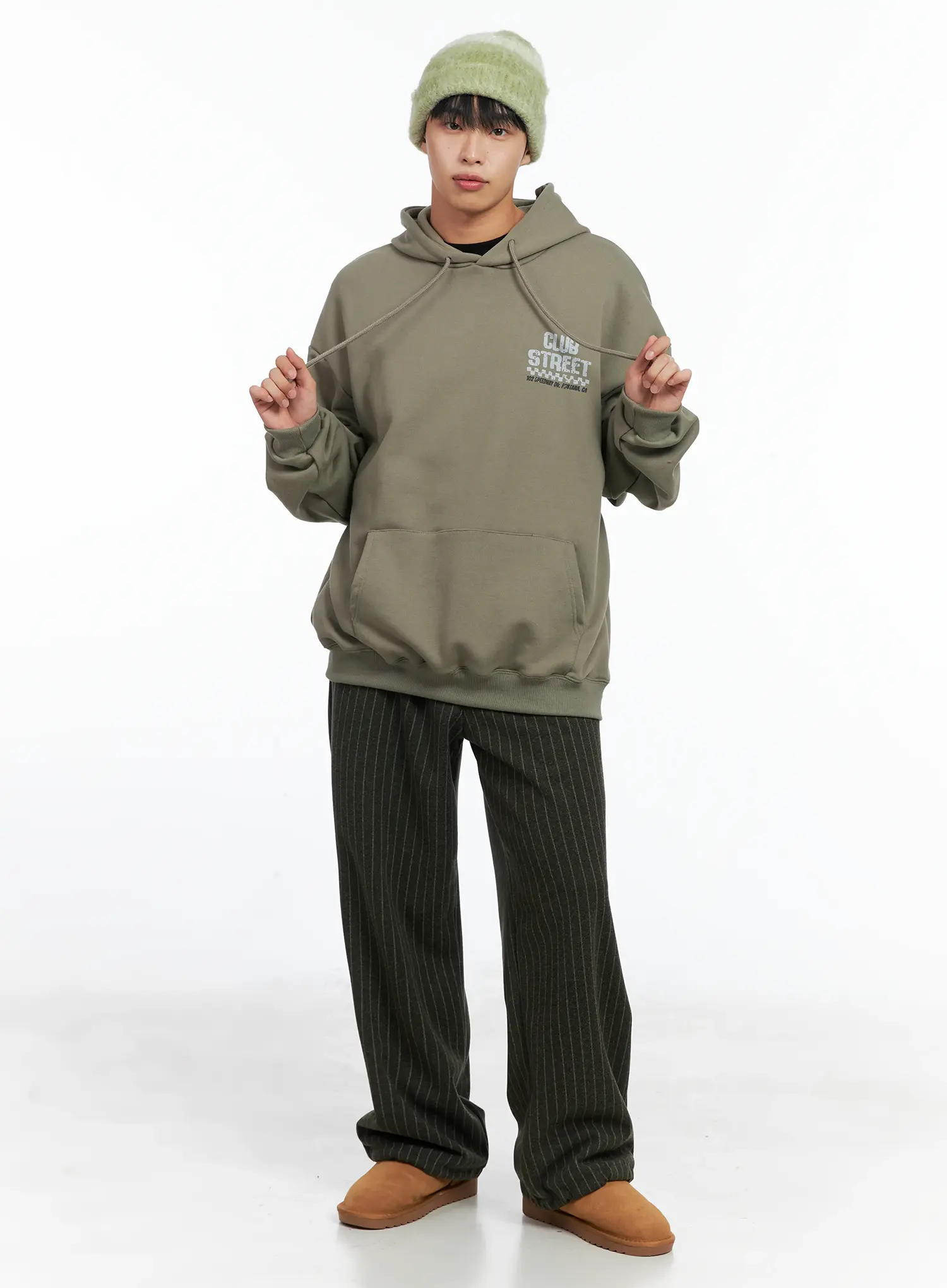 Men's Stripe Wide Leg Pants (Dark Green) IN518 - Image 2