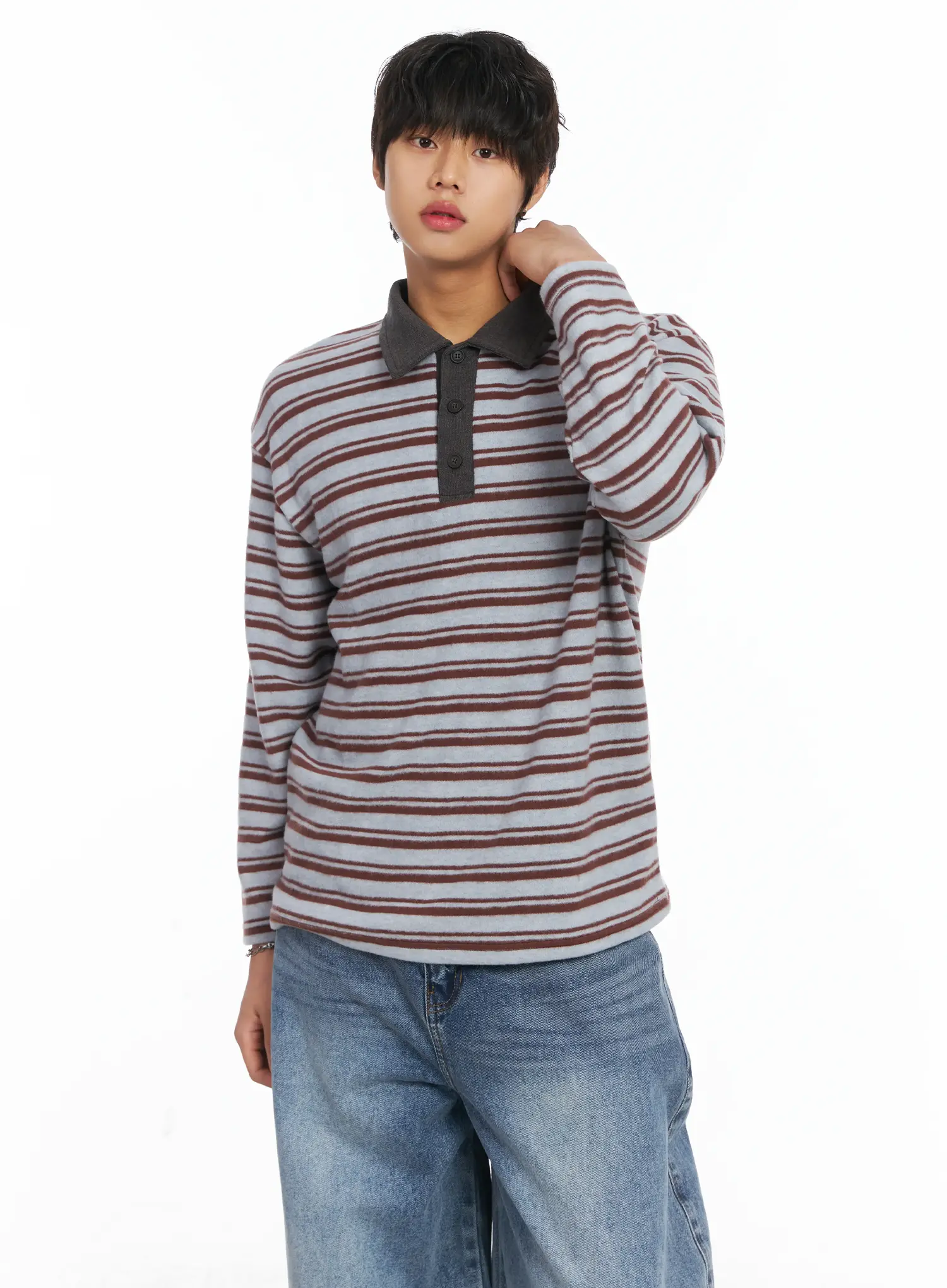 Men's Striped Collar Fleece Sweater IJ512