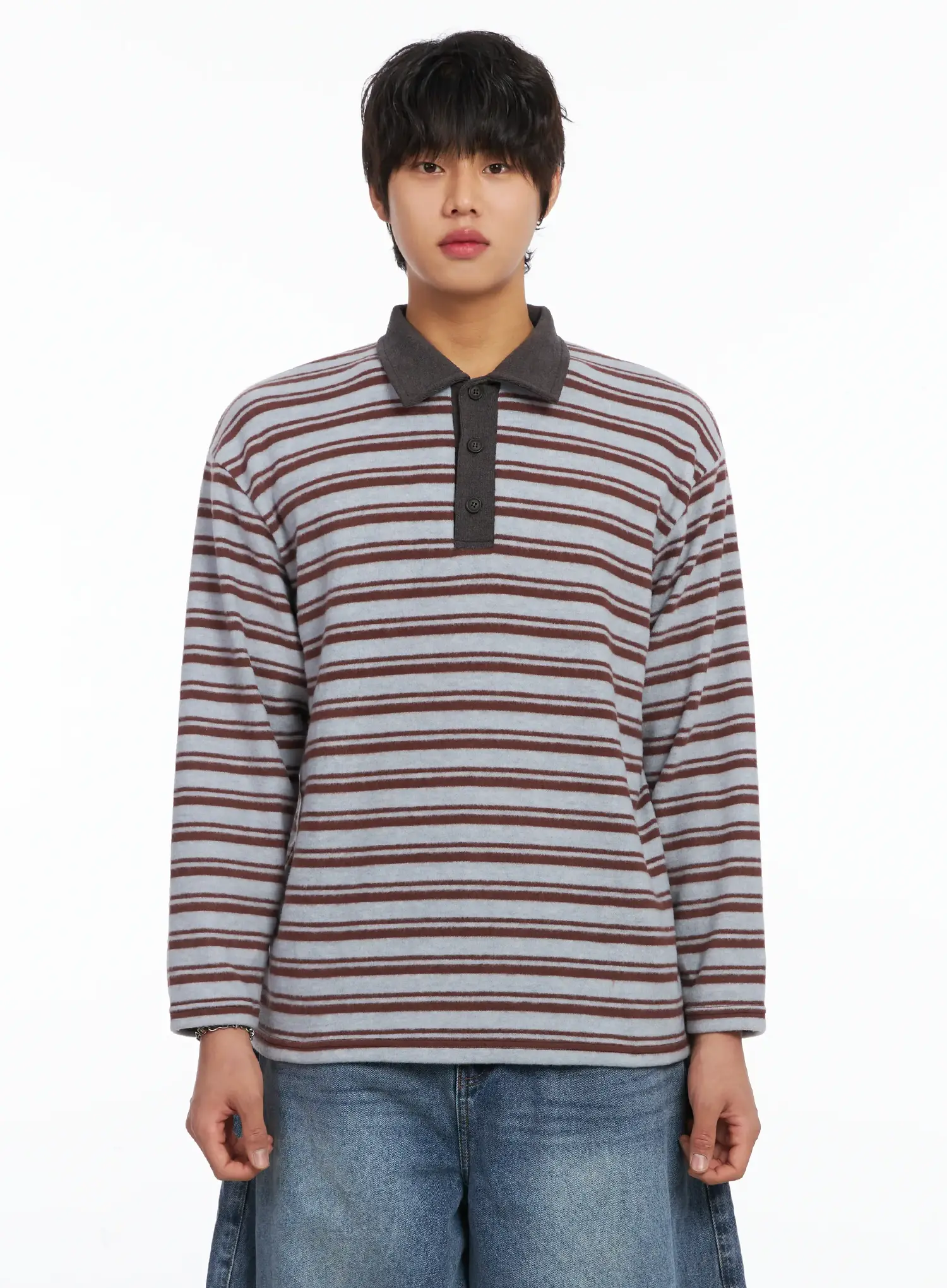 Men's Striped Collar Fleece Sweater IJ512 - Image 11