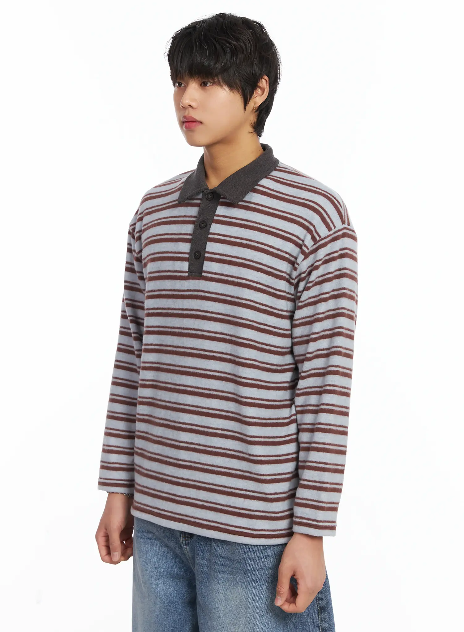 Men's Striped Collar Fleece Sweater IJ512 - Image 4