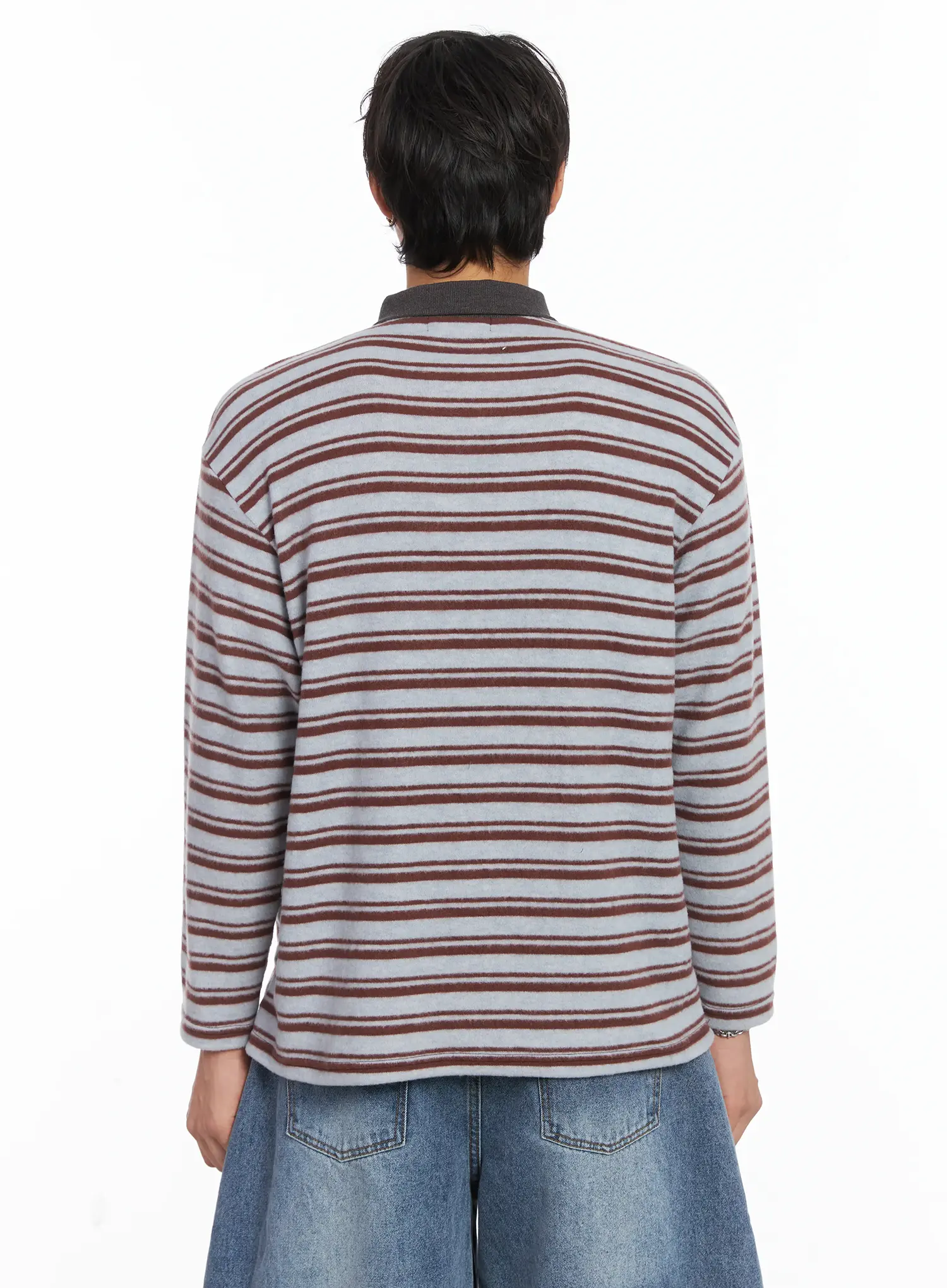 Men's Striped Collar Fleece Sweater IJ512 - Image 5