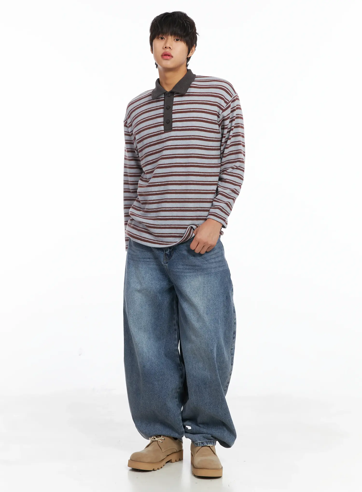 Men's Striped Collar Fleece Sweater IJ512 - Image 7