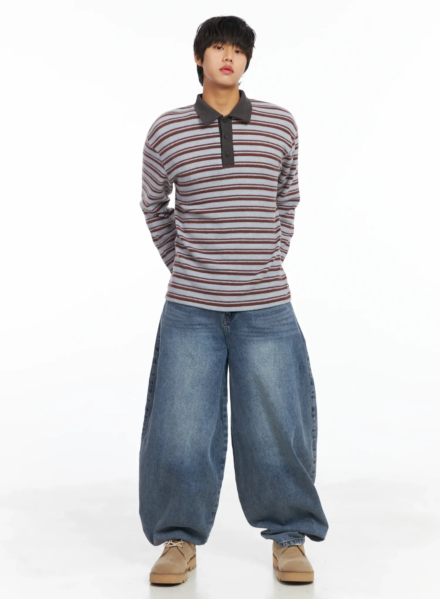 Men's Striped Collar Fleece Sweater IJ512 - Image 8