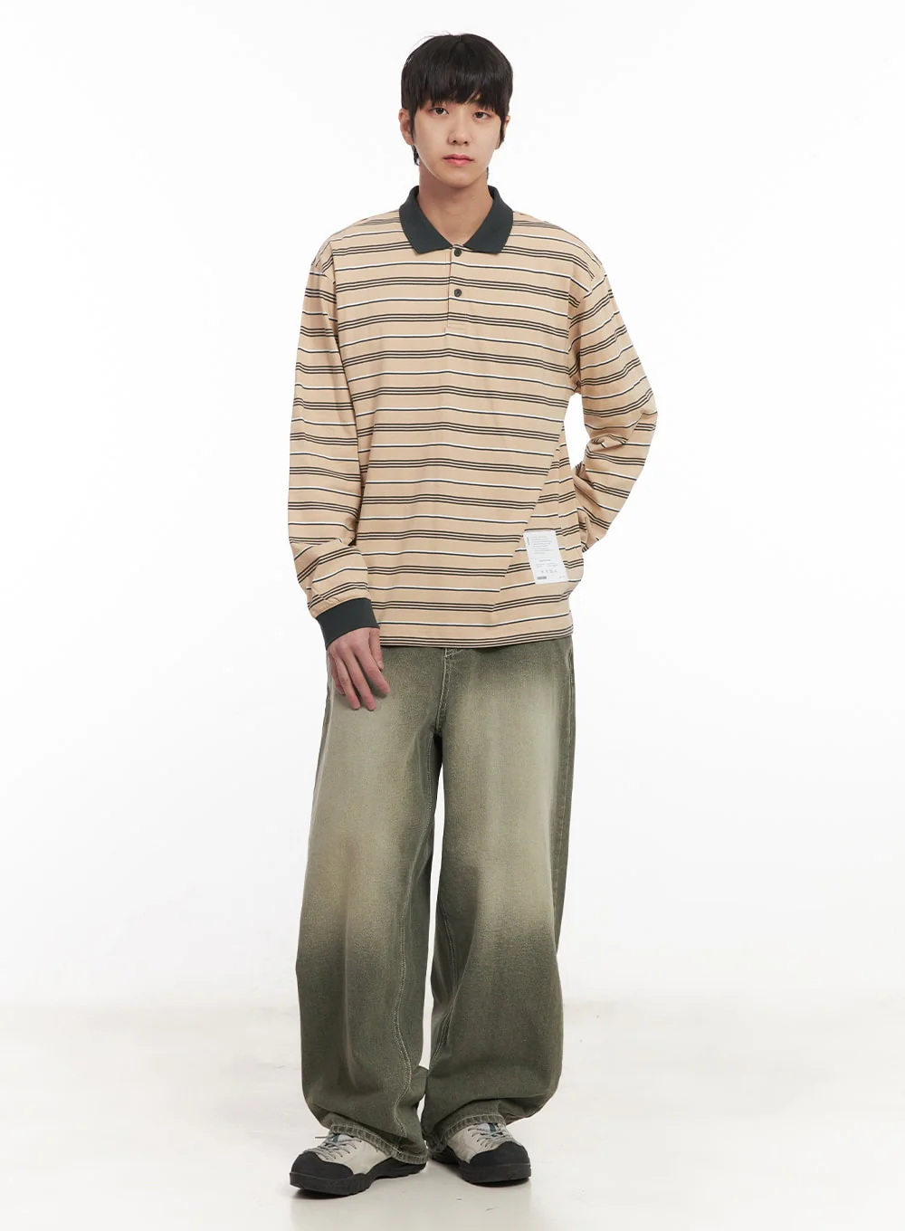 Men's Striped Collared Polo Shirt IM519 - Image 2