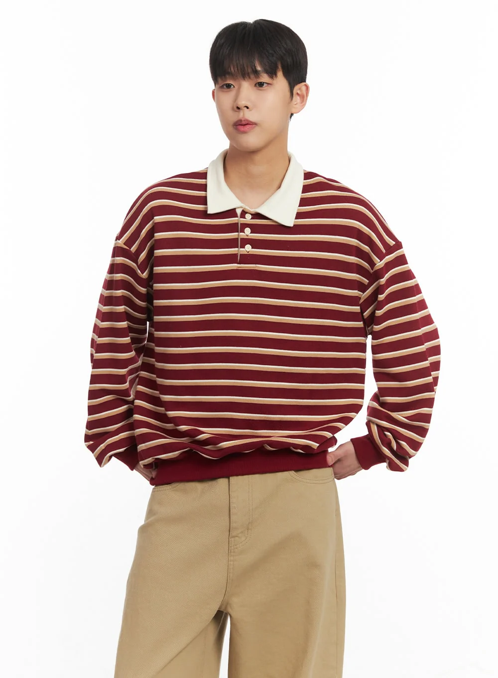 Men's Striped Collared Sweatshirt IM514