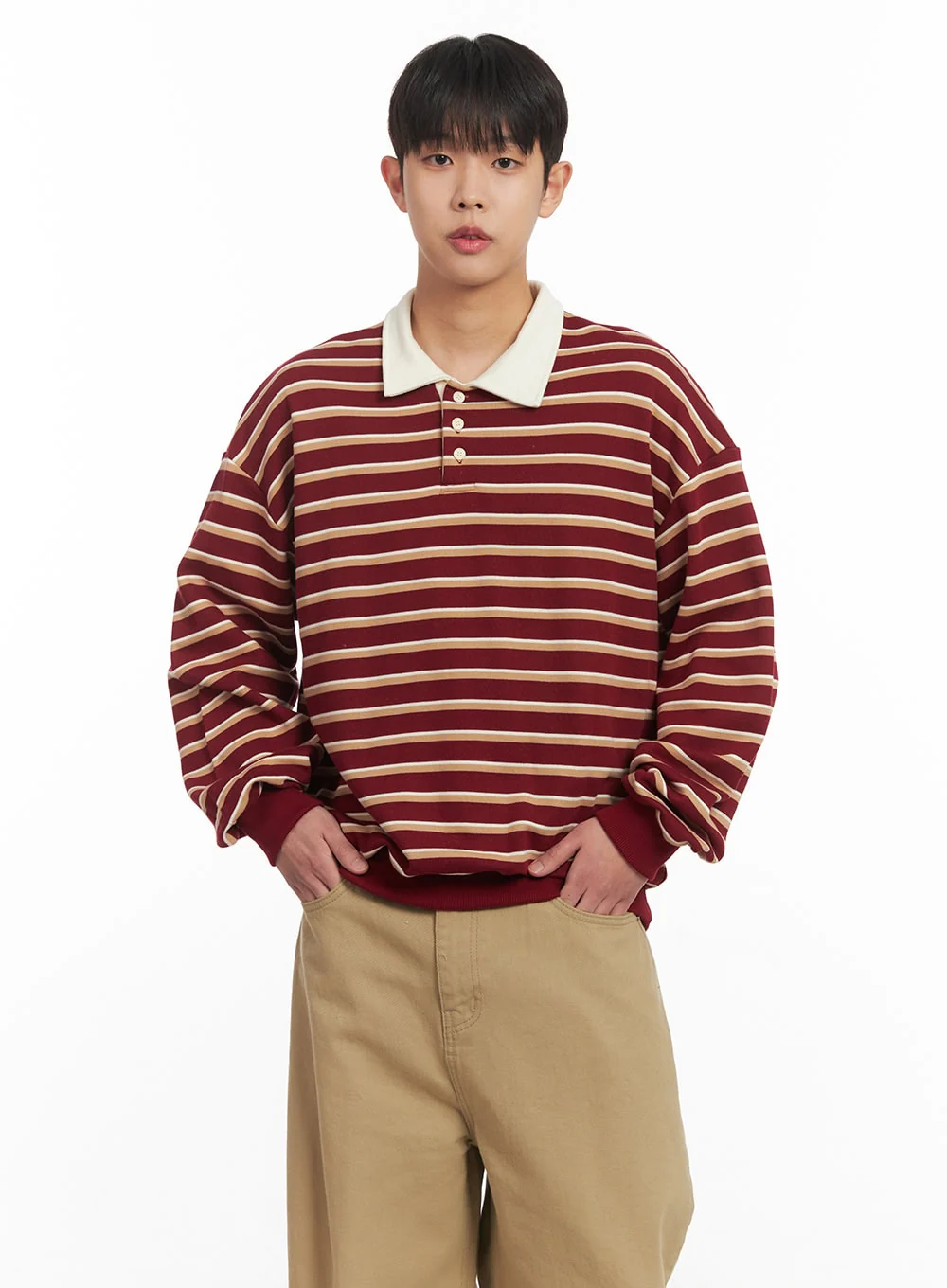 Men's Striped Collared Sweatshirt IM514 - Image 3
