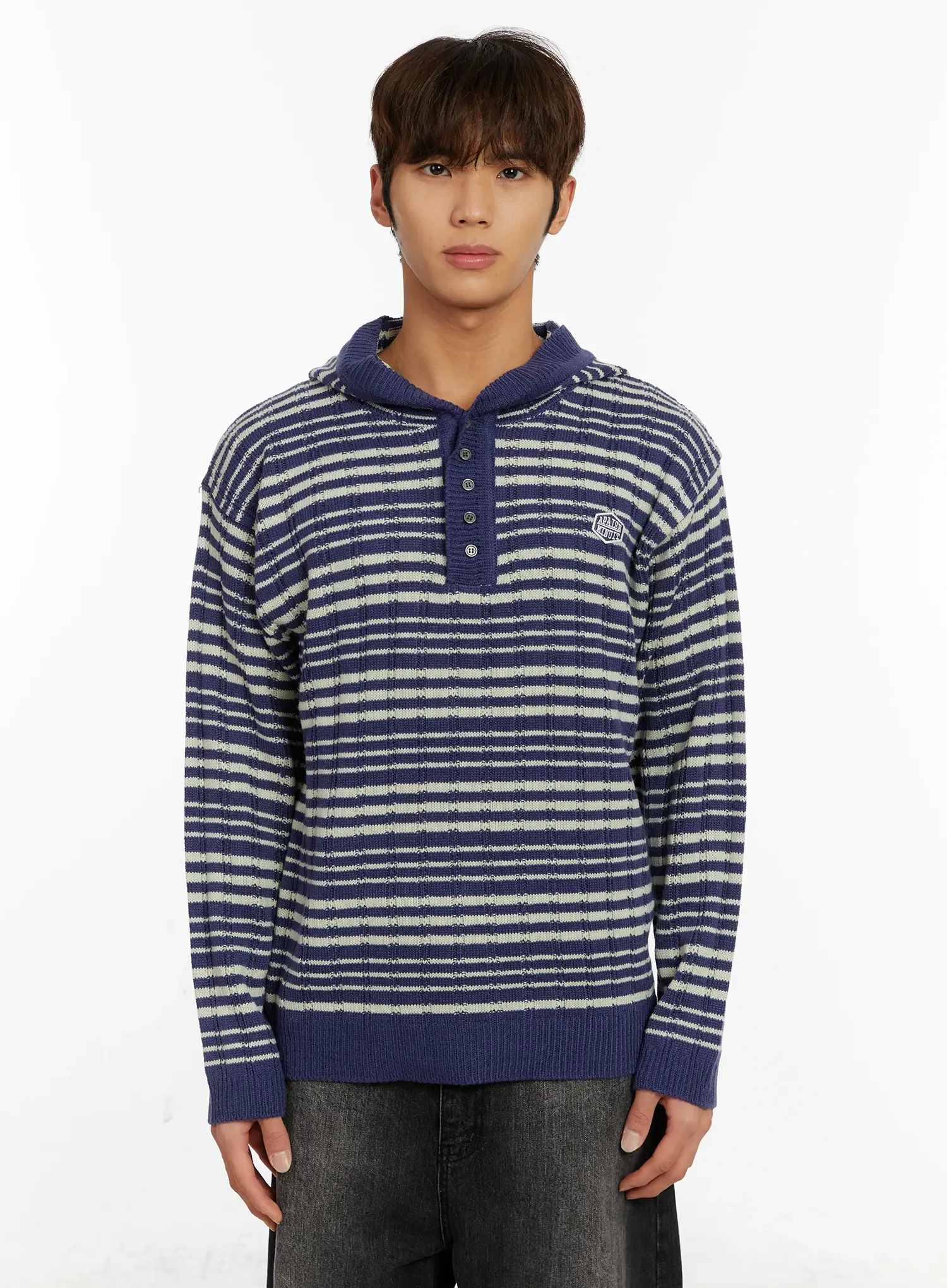 Men's Striped Henley Knit Hoodie ID524 - Image 12