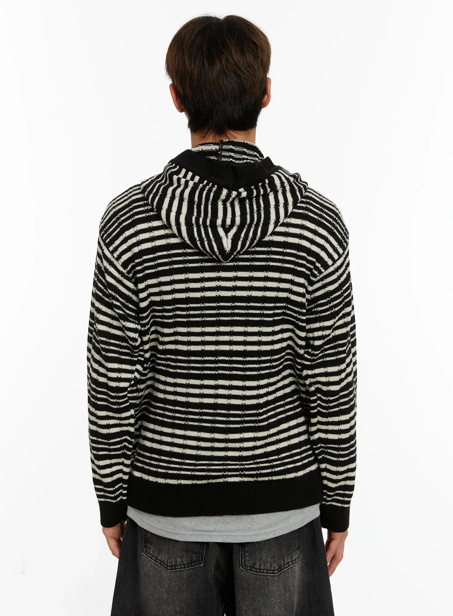Men's Striped Henley Knit Hoodie ID524 - Image 5