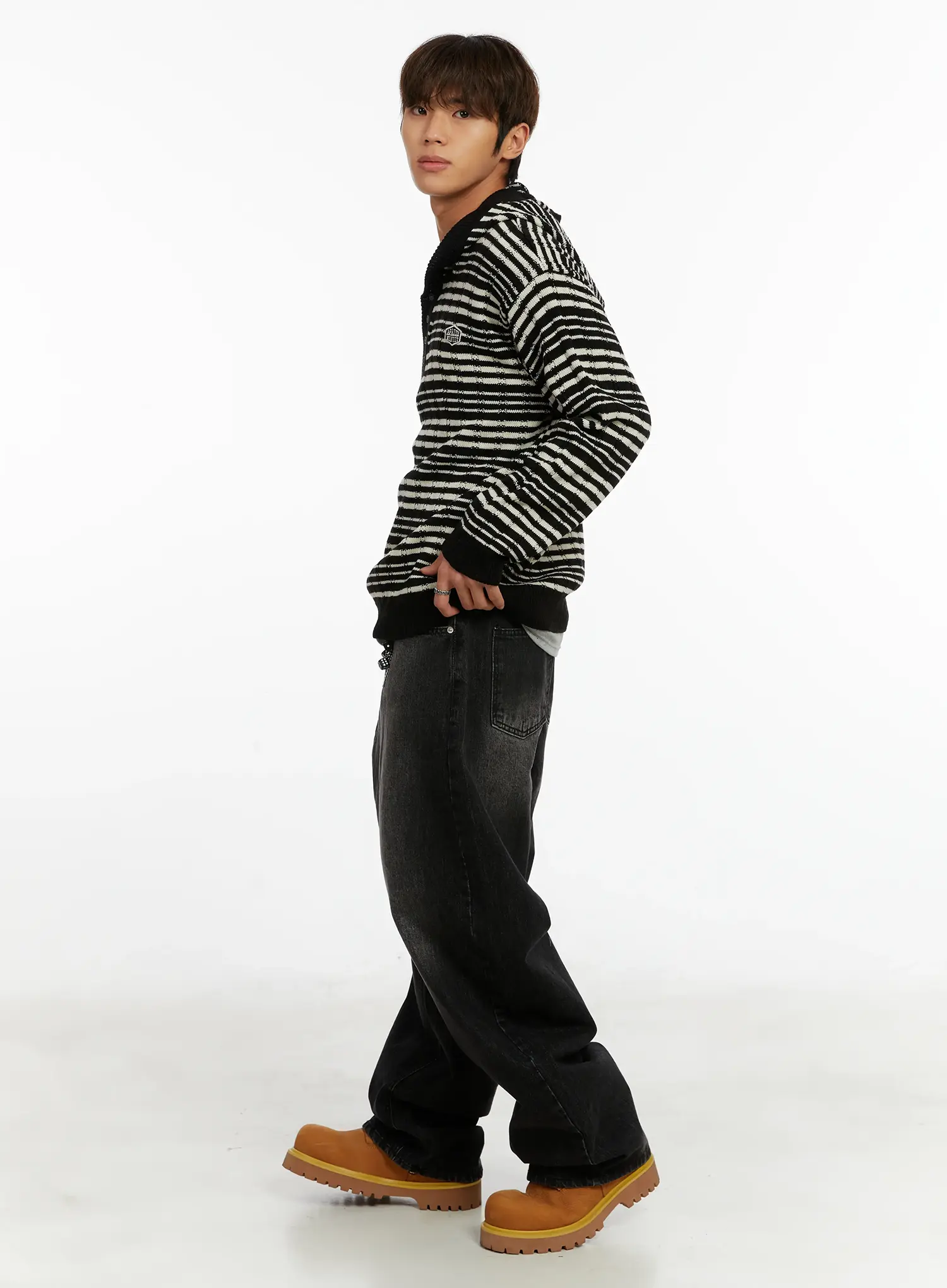 Men's Striped Henley Knit Hoodie ID524 - Image 8