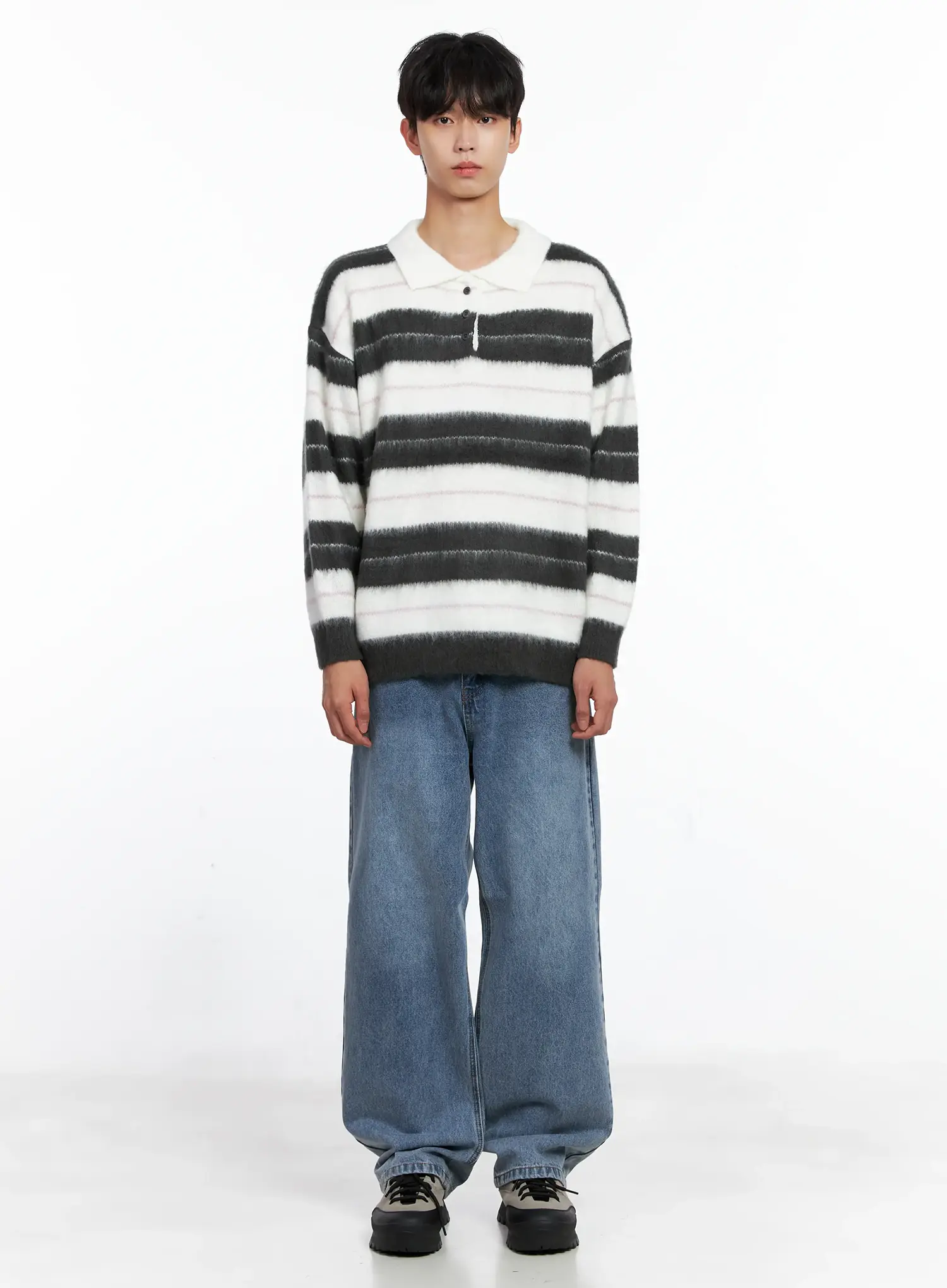 Men's Striped Knit Sweater (White) IS519 - Image 3