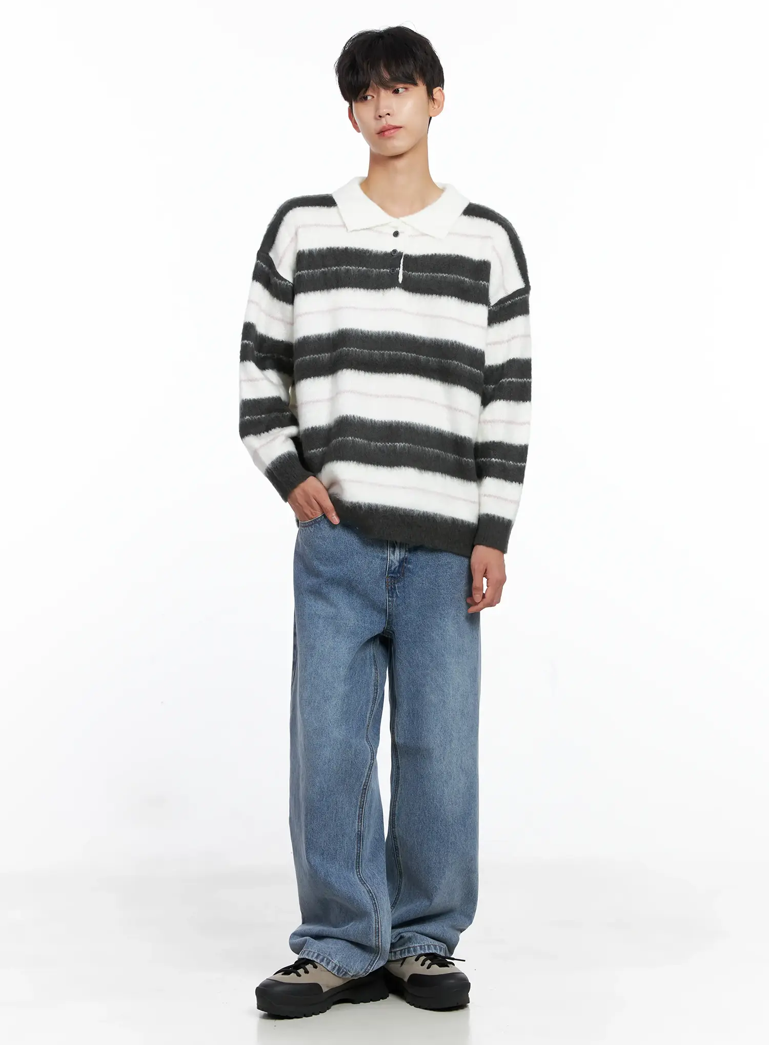 Men's Striped Knit Sweater (White) IS519 - Image 9