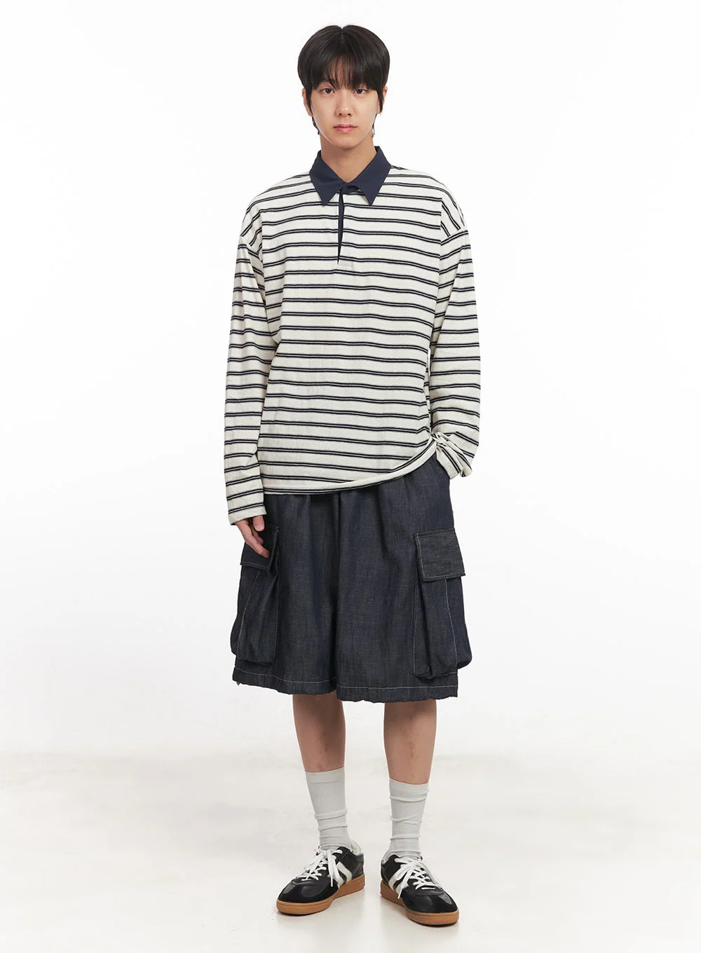 Men's Striped Long Sleeve Polo Shirt IA511 - Image 10