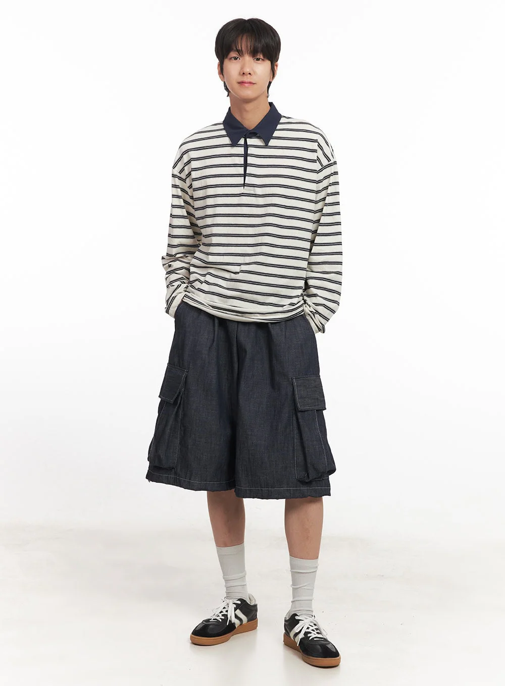 Men's Striped Long Sleeve Polo Shirt IA511 - Image 11