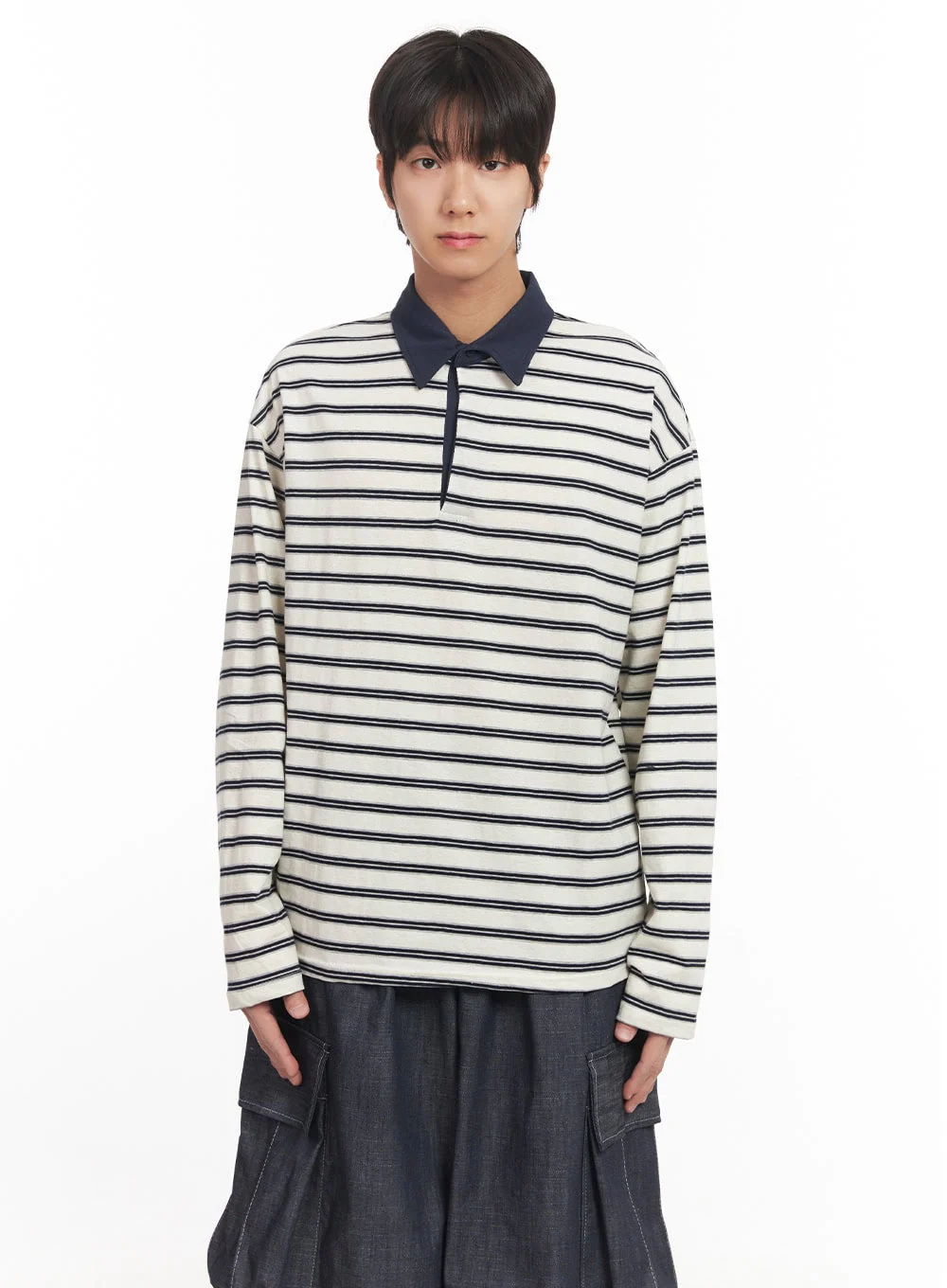Men's Striped Long Sleeve Polo Shirt IA511 - Image 12