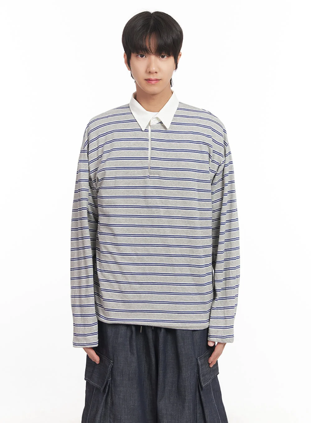 Men's Striped Long Sleeve Polo Shirt IA511 - Image 14