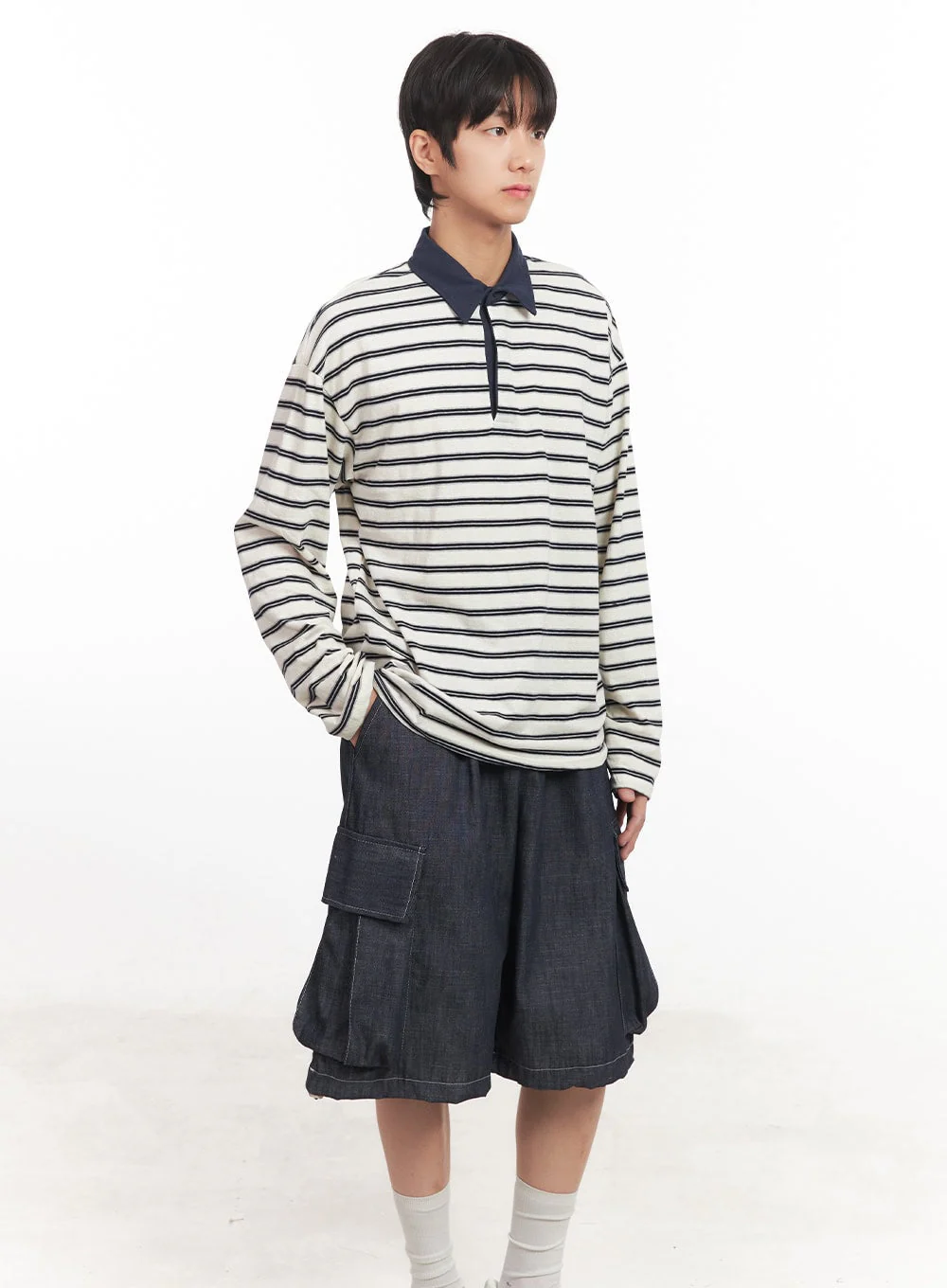 Men's Striped Long Sleeve Polo Shirt IA511 - Image 3