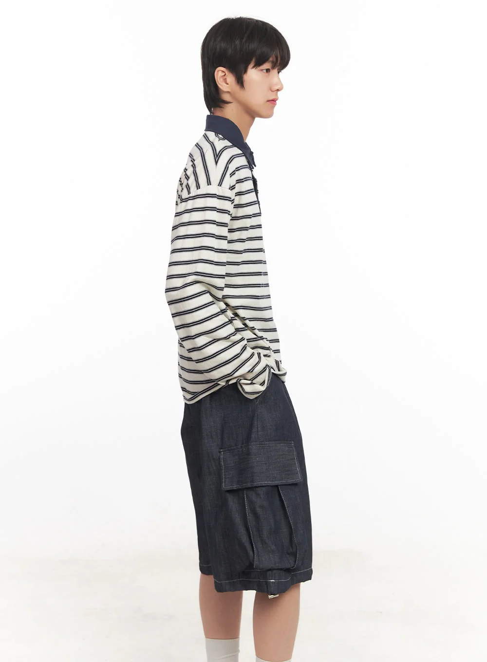 Men's Striped Long Sleeve Polo Shirt IA511 - Image 5