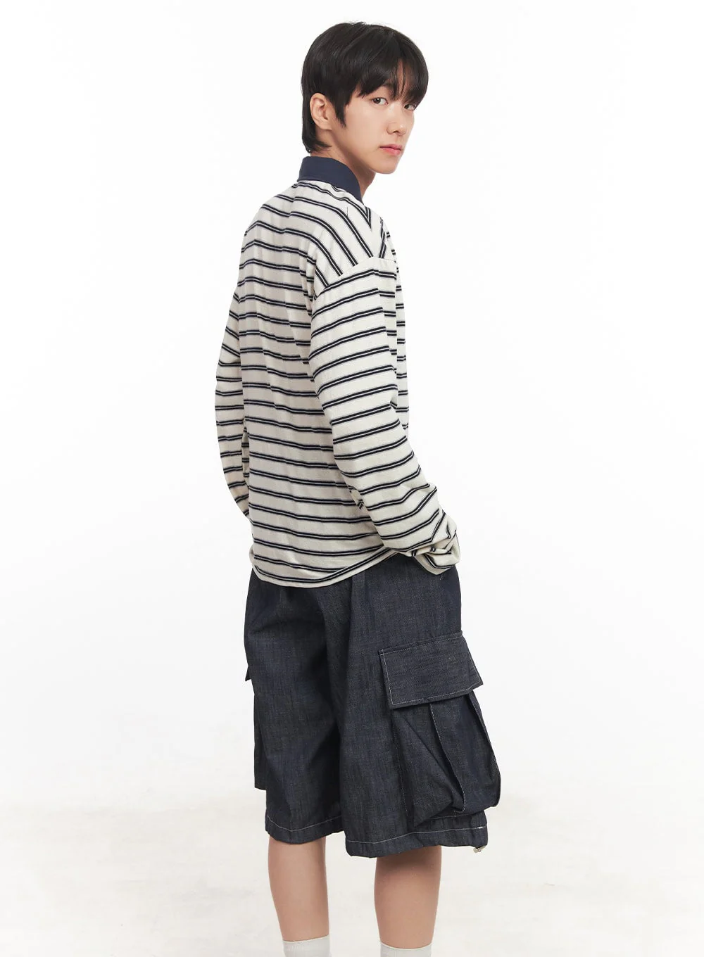 Men's Striped Long Sleeve Polo Shirt IA511 - Image 6