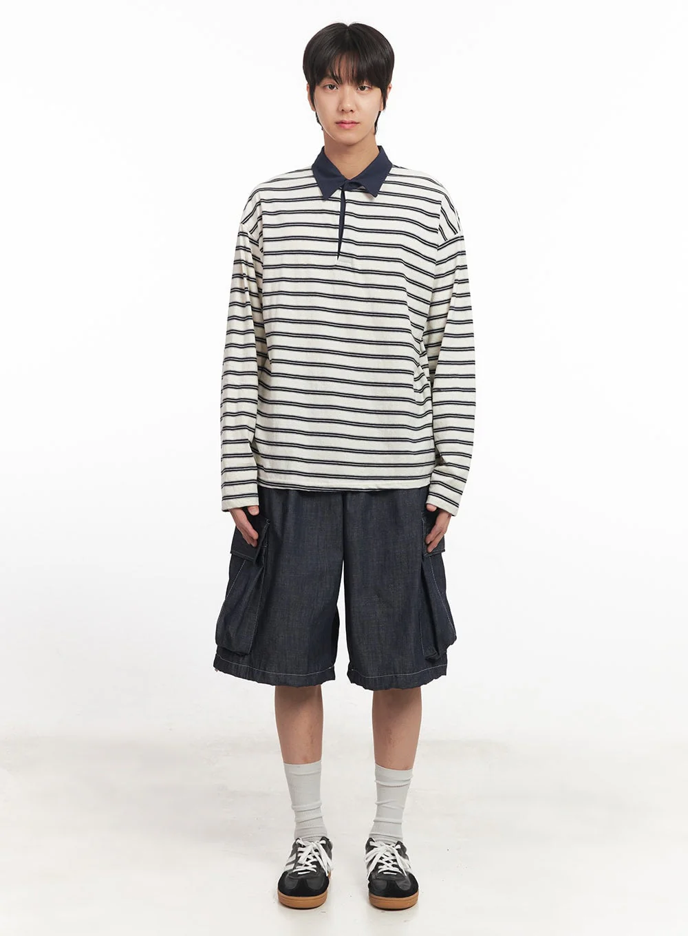 Men's Striped Long Sleeve Polo Shirt IA511 - Image 7
