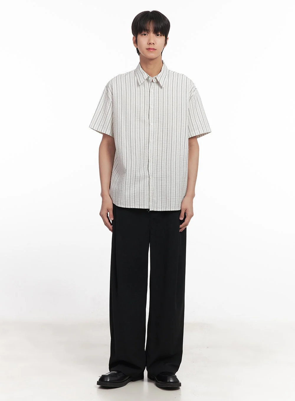 Men's Striped Loose-Fit Collared Shirt IA510 - Image 11