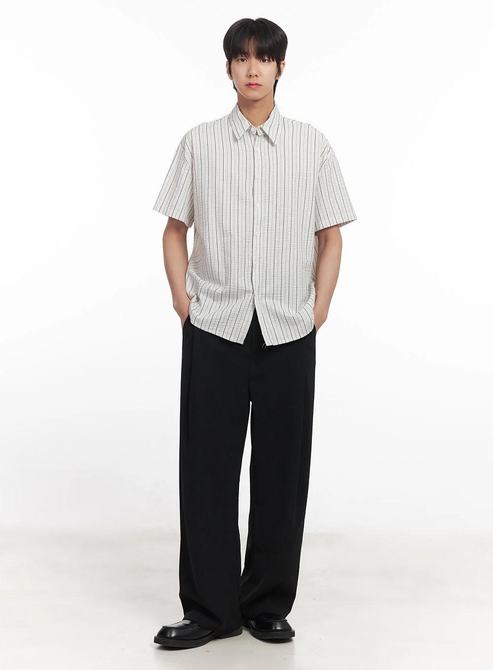 Men's Striped Loose-Fit Collared Shirt IA510 - Image 12