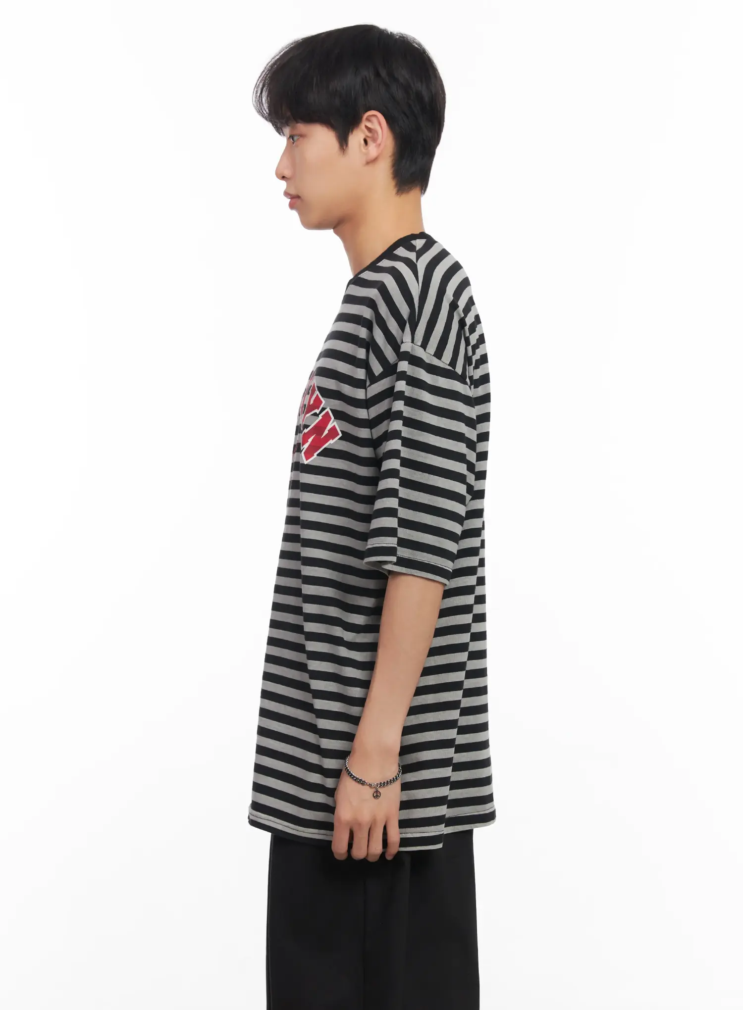 Men's Striped Oversize Tee IU518 - Image 6