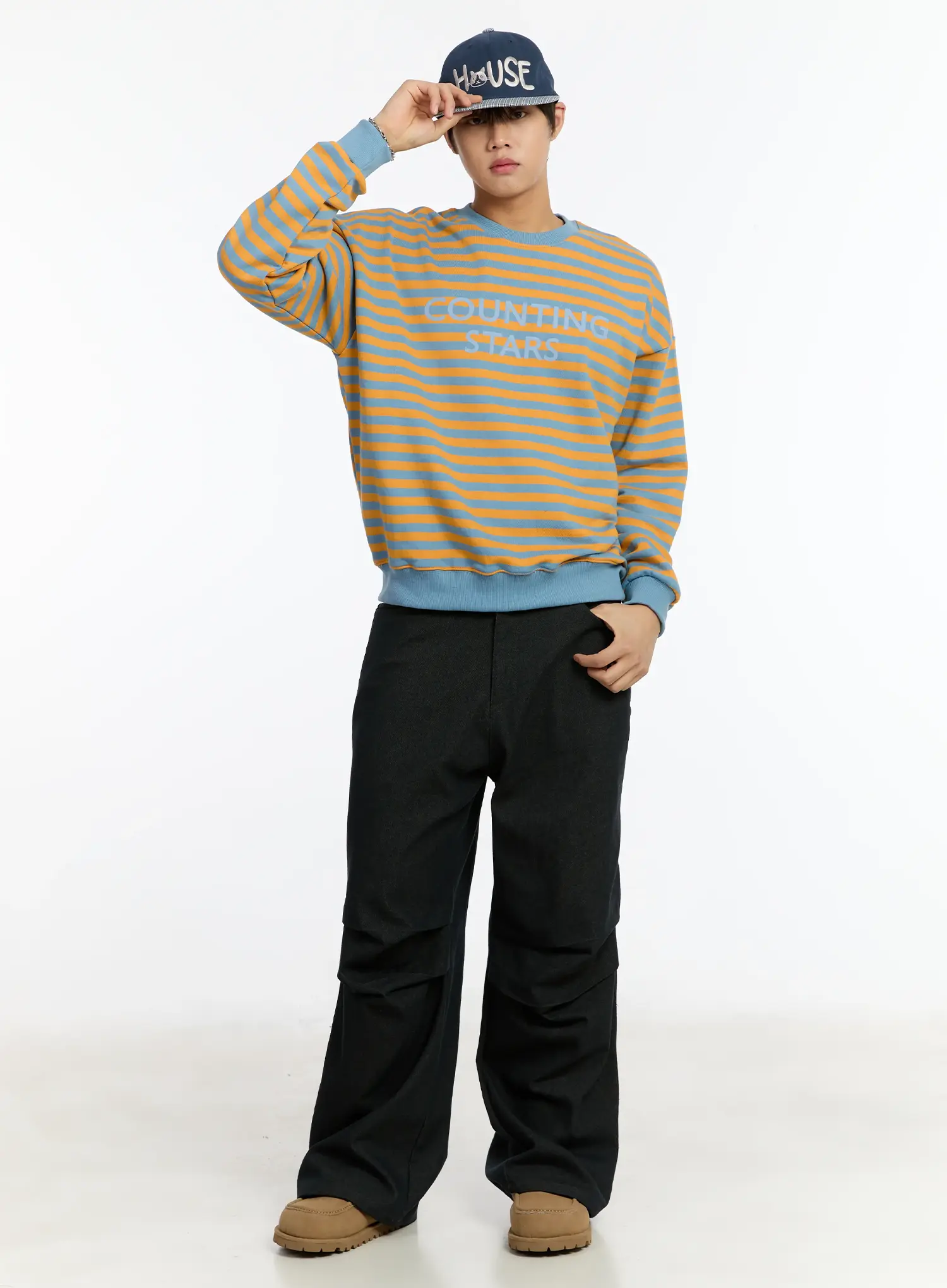 Men's Striped Sweatshirt (Light Blue) IM502 - Image 2