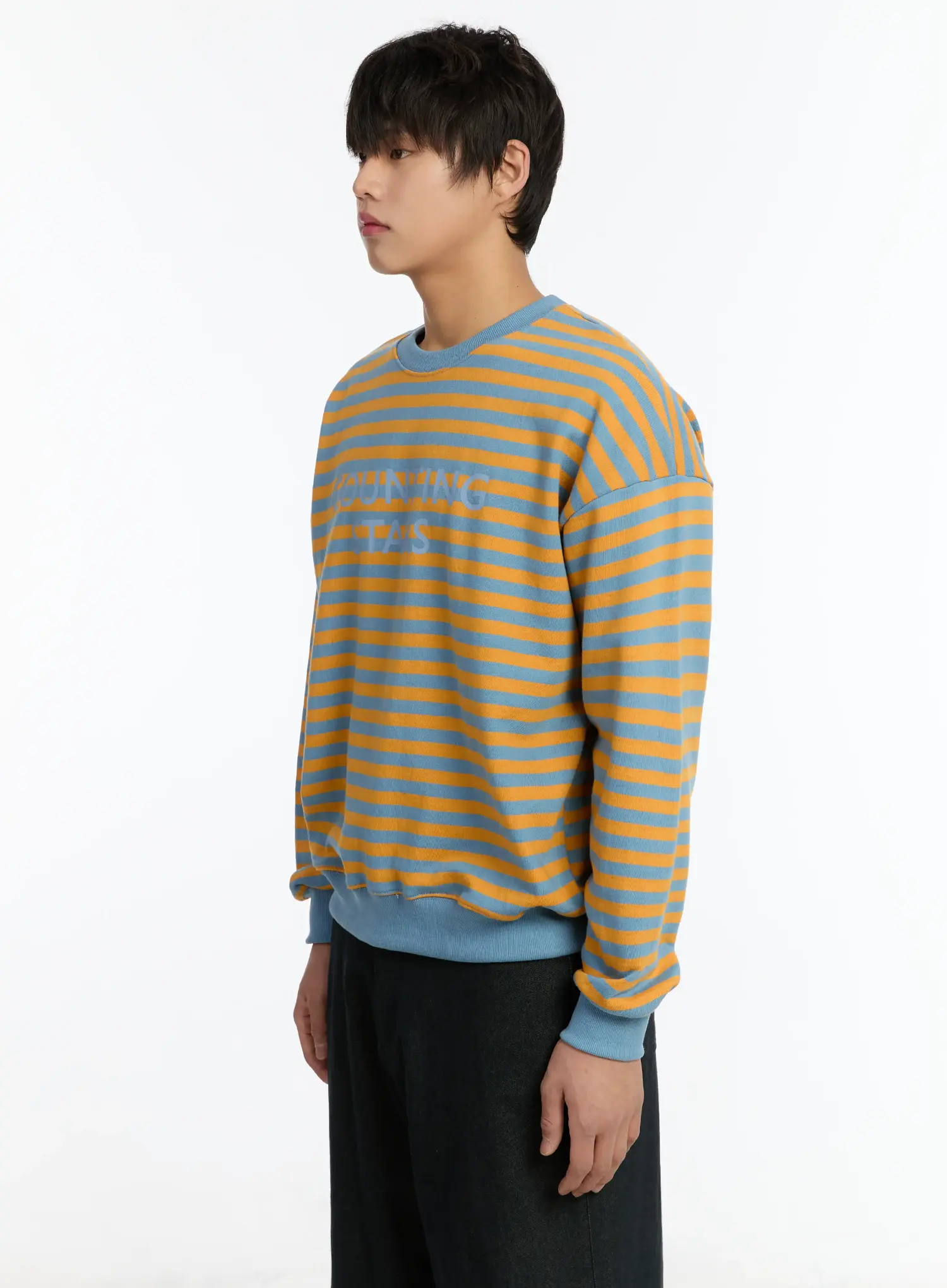 Men's Striped Sweatshirt (Light Blue) IM502 - Image 4