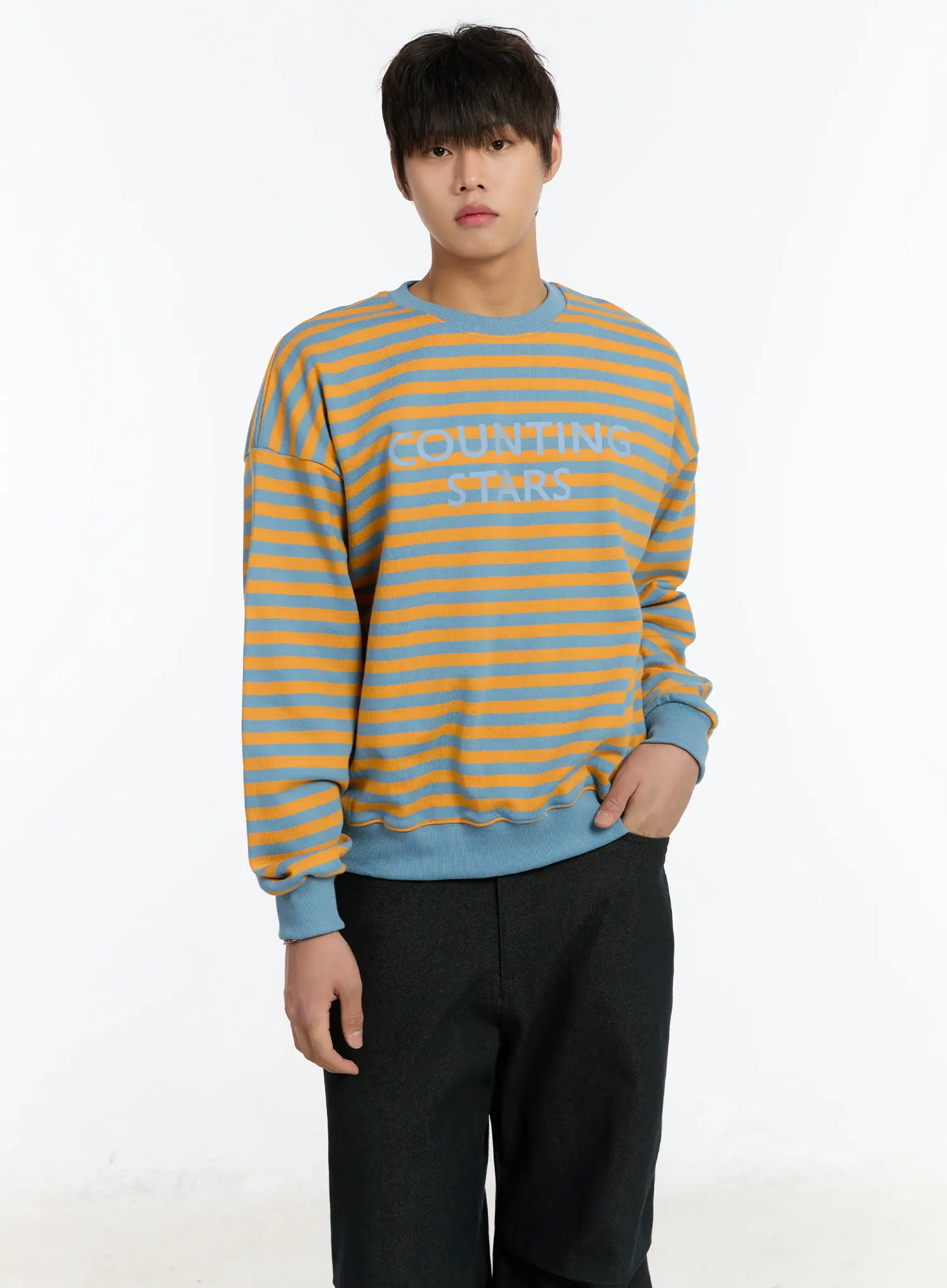 Men's Striped Sweatshirt (Light Blue) IM502 - Image 6