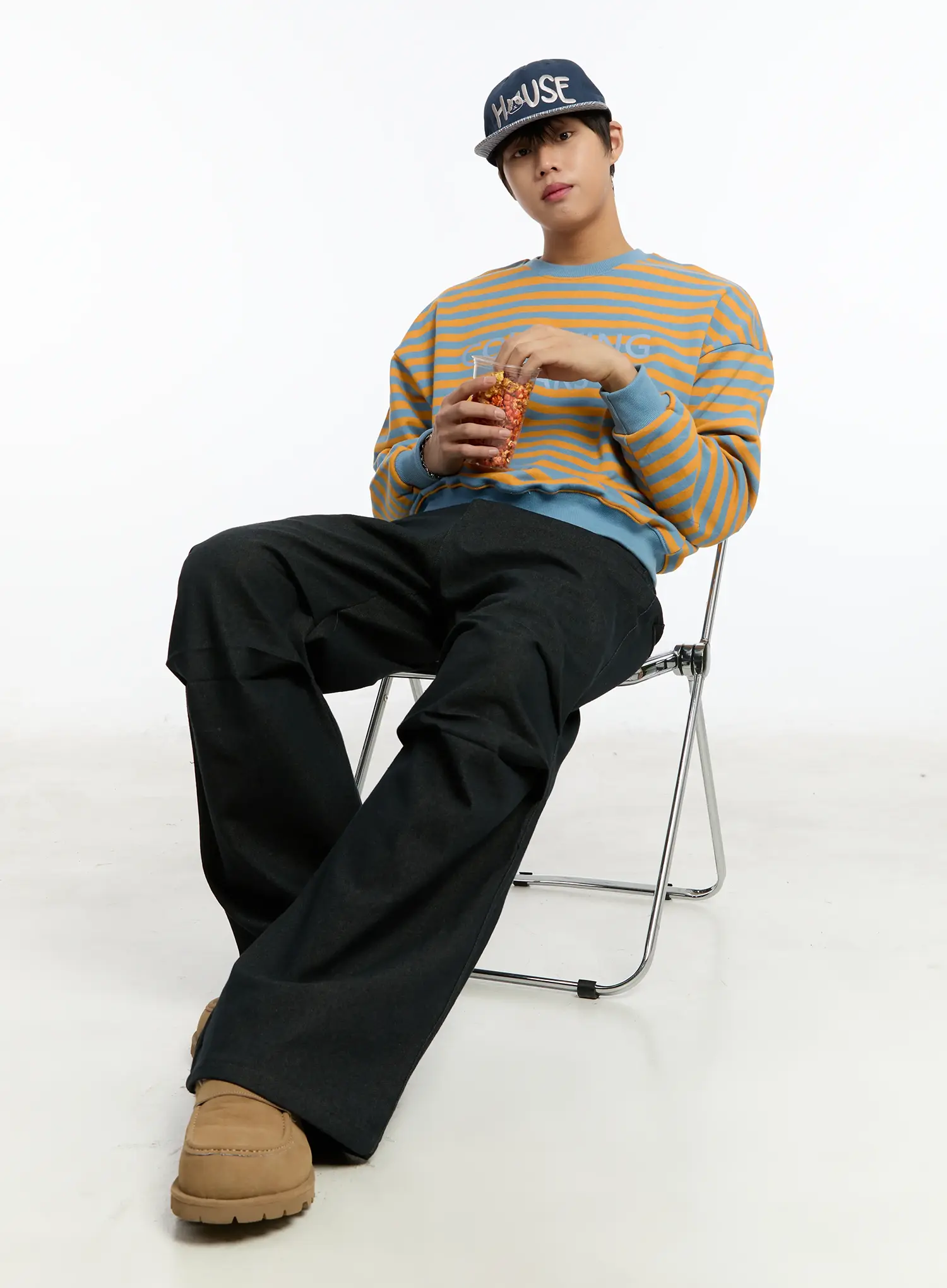 Men's Striped Sweatshirt (Light Blue) IM502 - Image 8