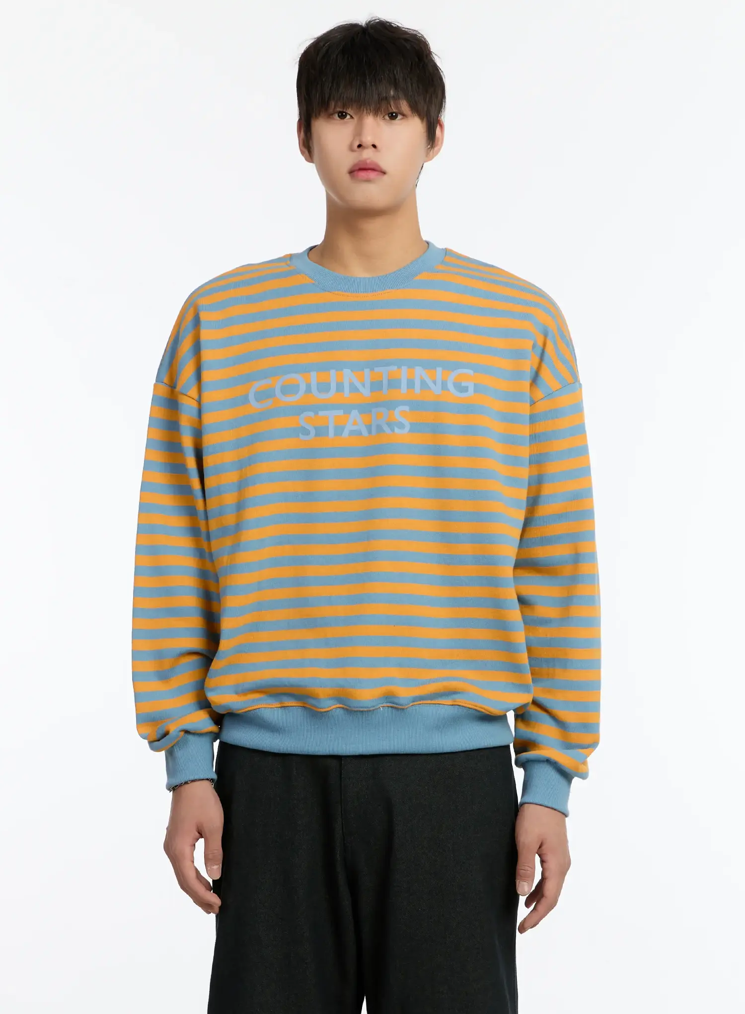 Men's Striped Sweatshirt (Light Blue) IM502 - Image 9
