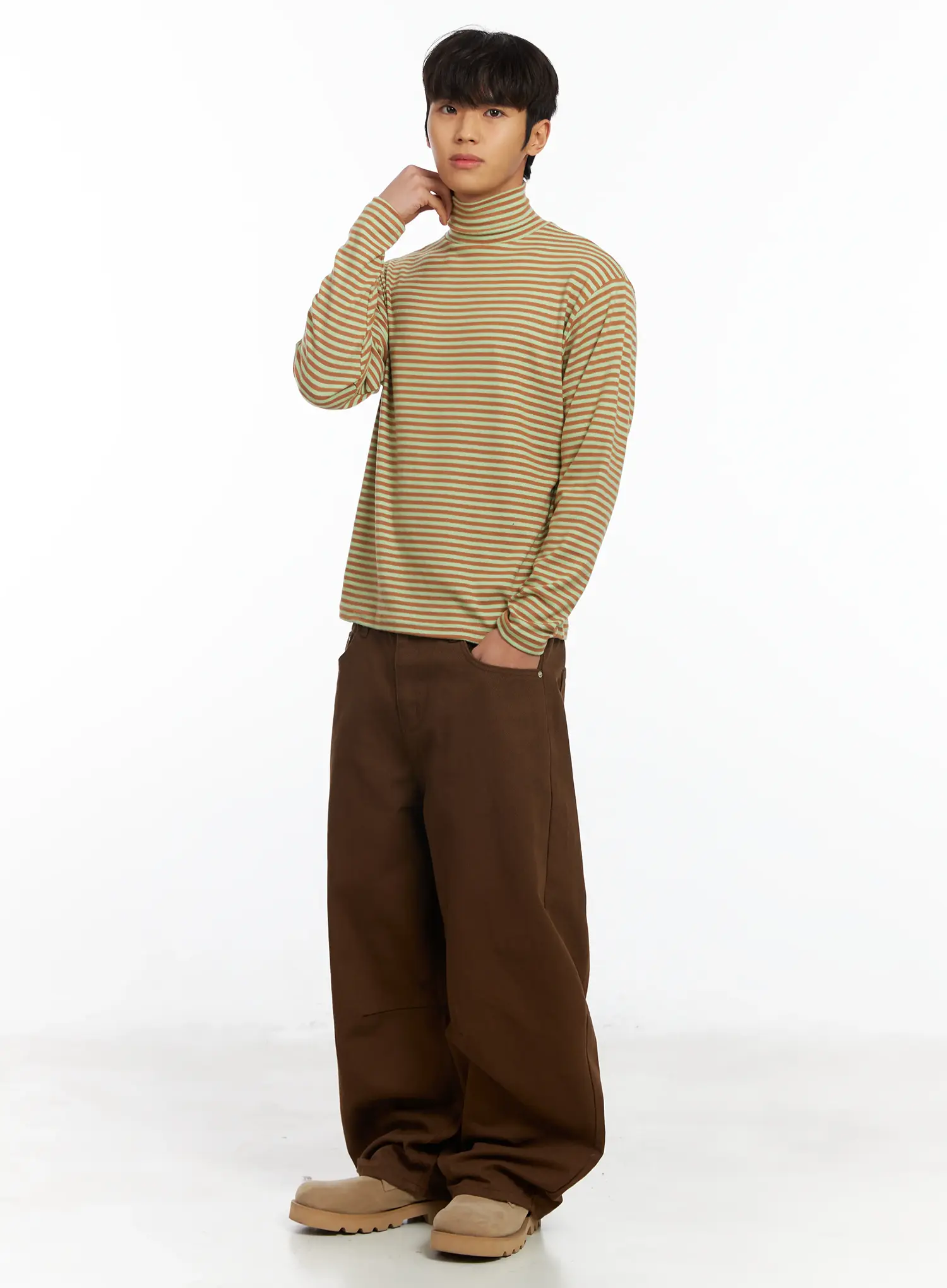 Men's Striped Turtleneck Tee IF504
