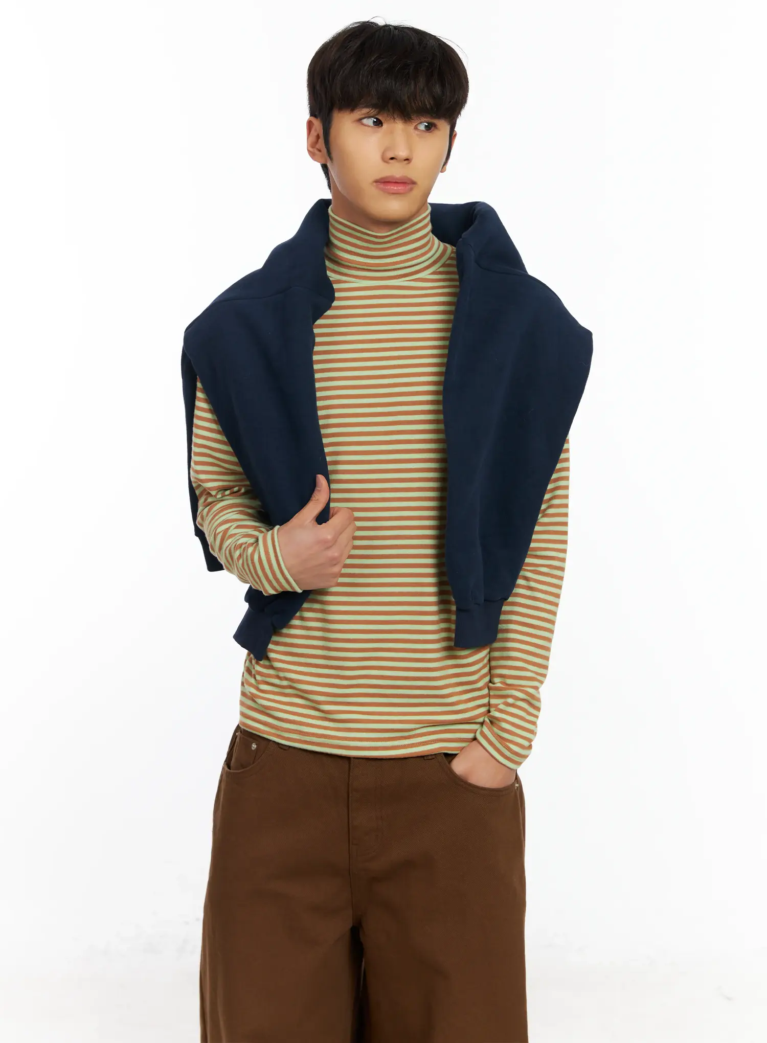 Men's Striped Turtleneck Tee IF504 - Image 2
