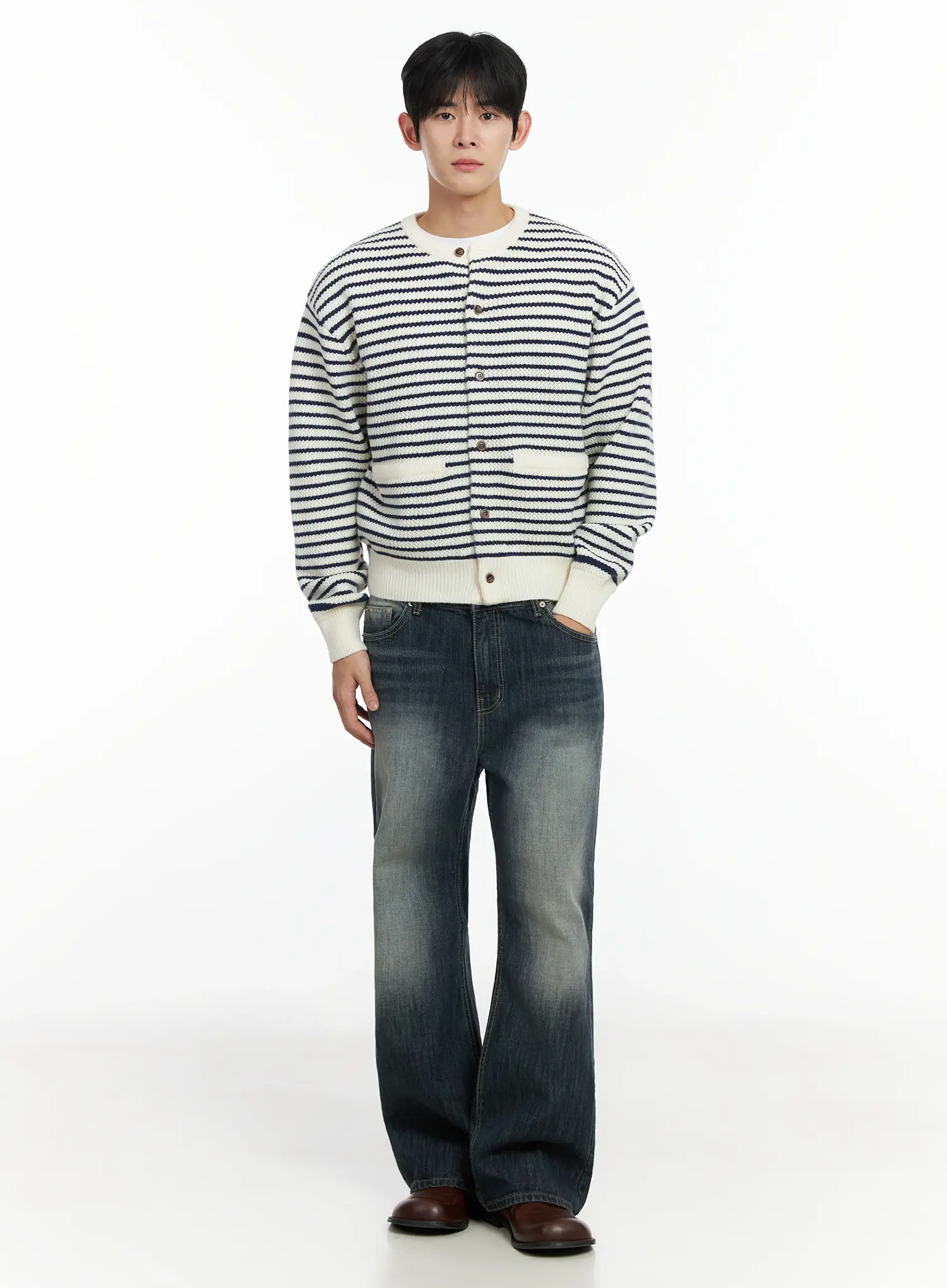 Men's Striped Waffle Knit Cardigan IF517 - Image 6