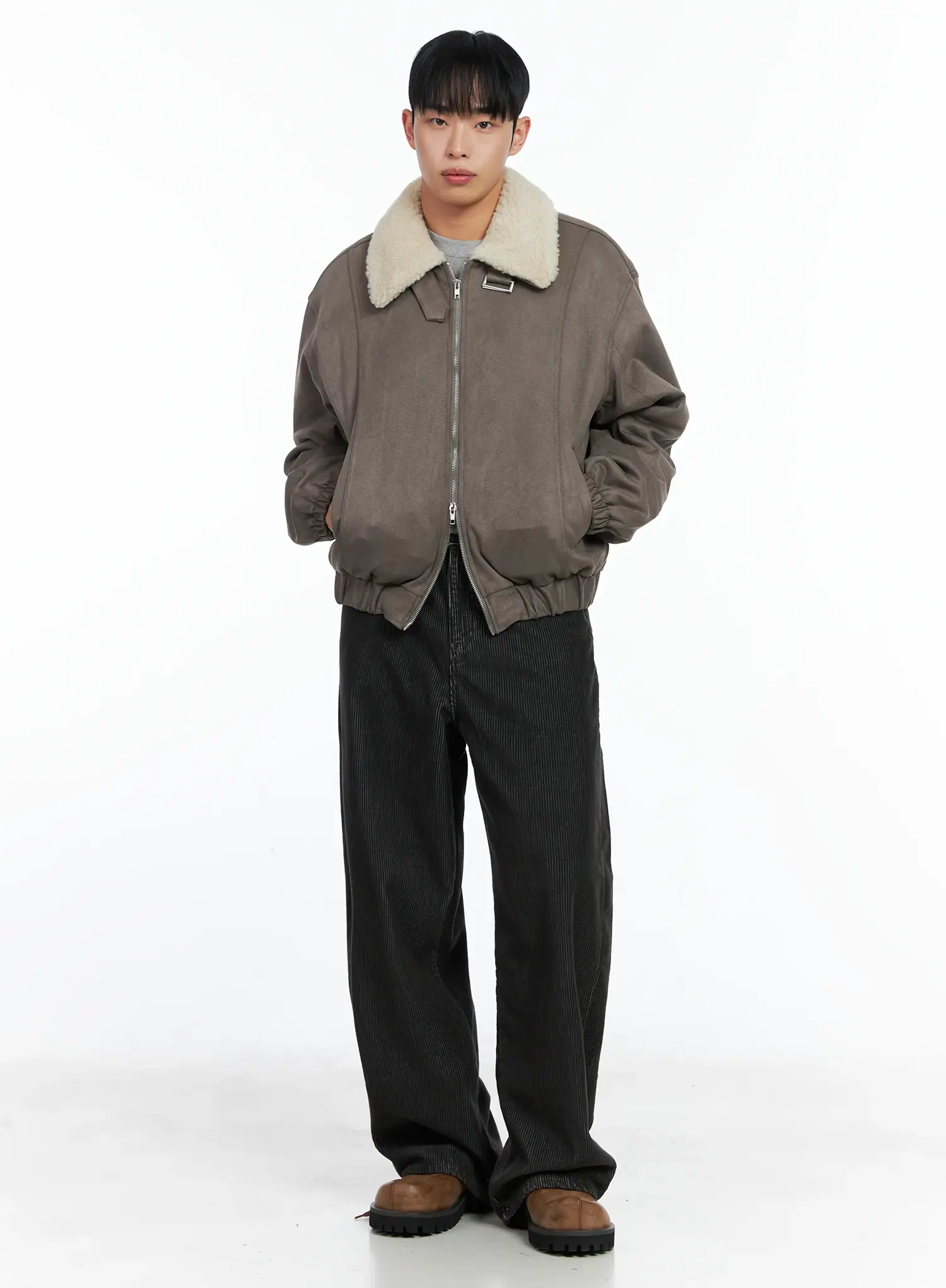 Men's Suede Collar Aviator Jacket IN518 - Image 8