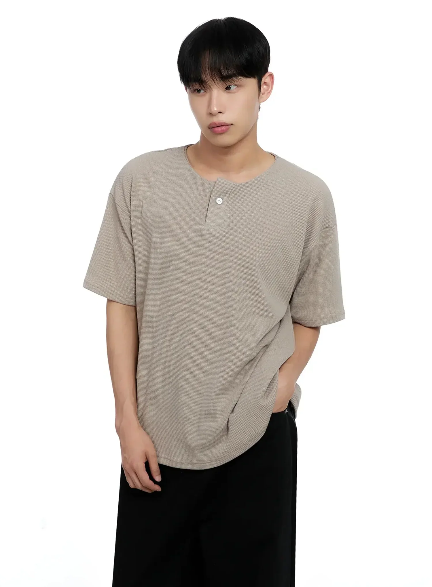 Men's Textured Henley T-shirt IG520 - Image 9