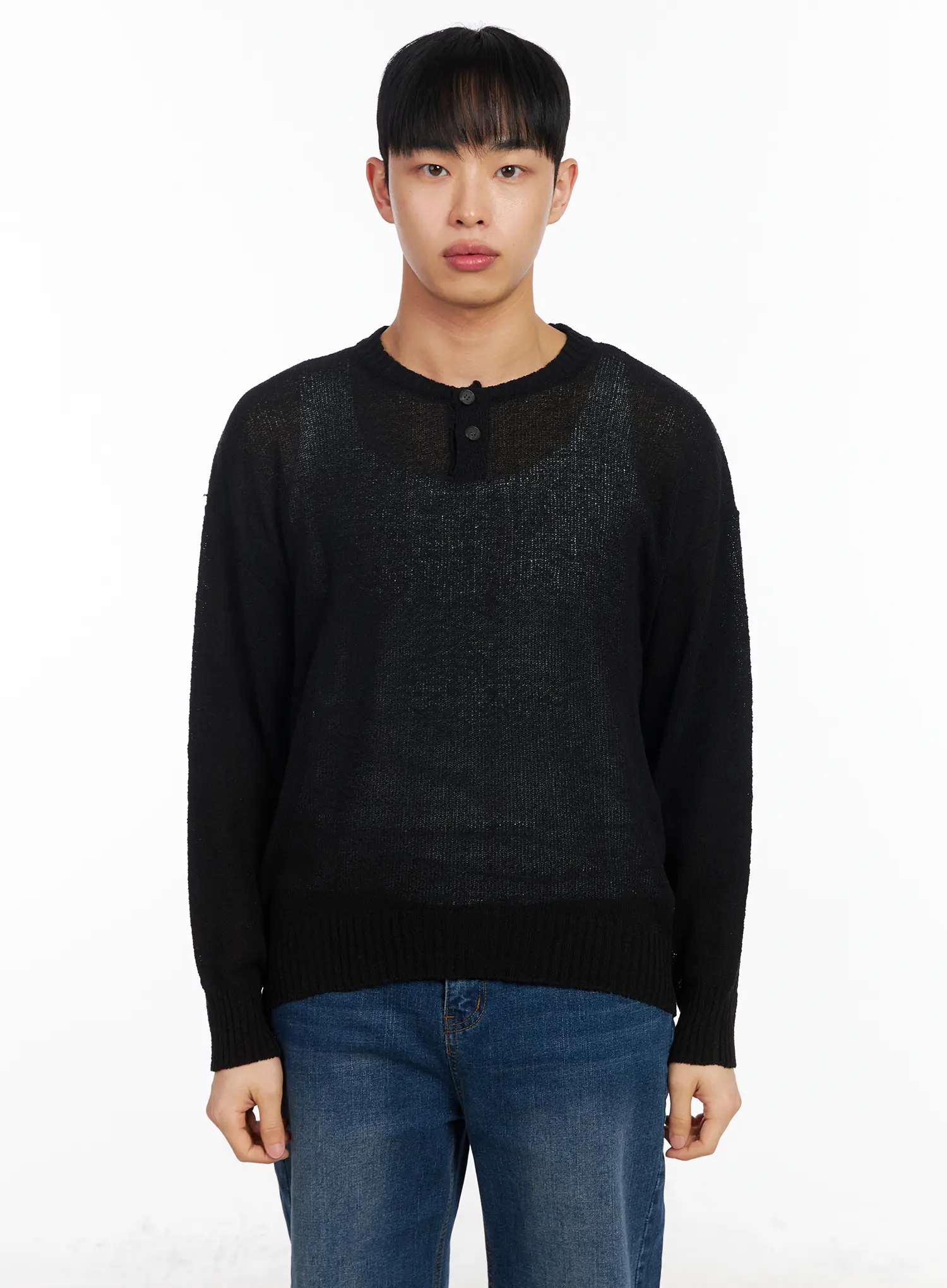 Men's Two-Button Henley Knit Sweater IA502 - Image 13