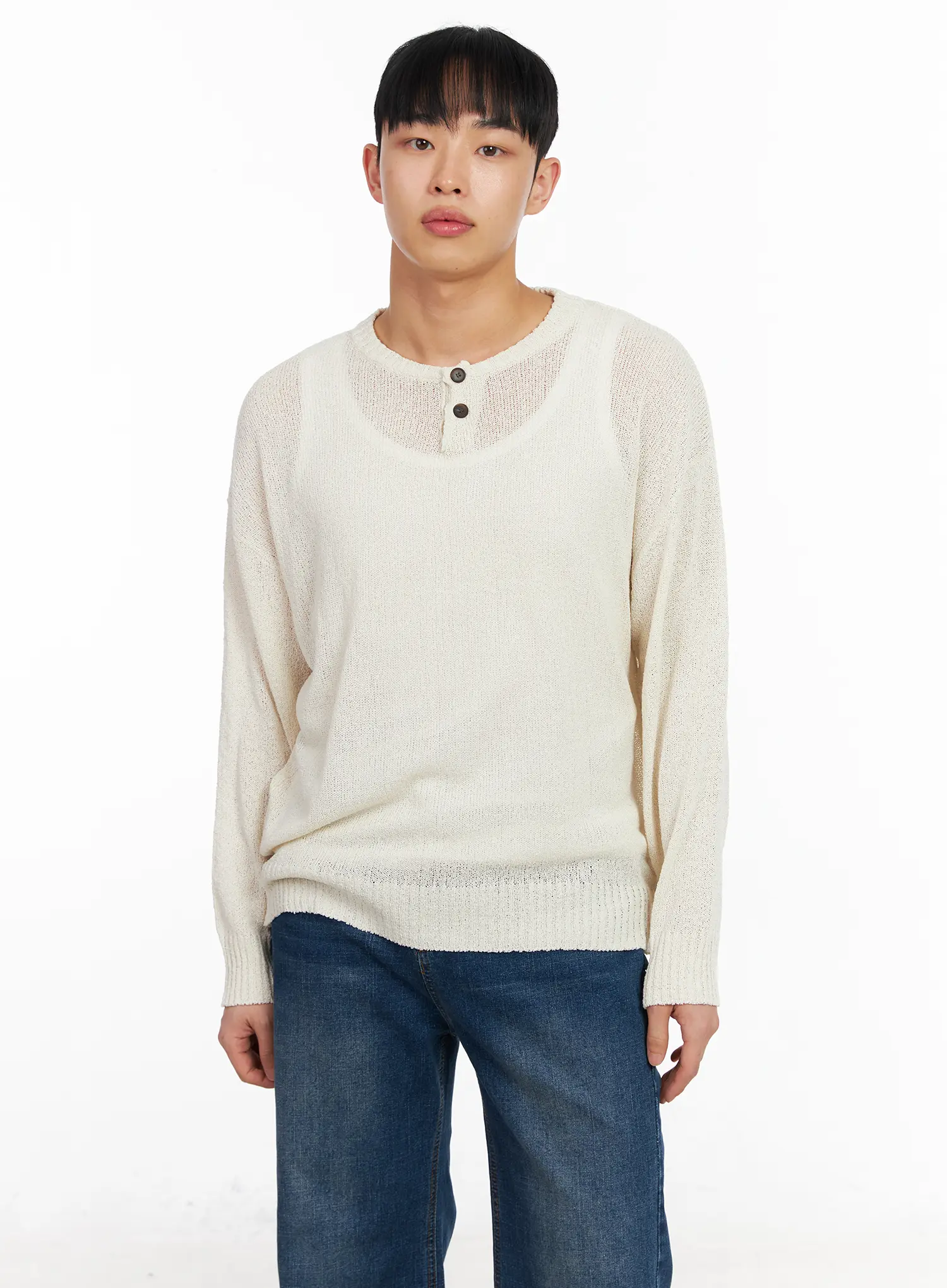 Men's Two-Button Henley Knit Sweater IA502 - Image 7