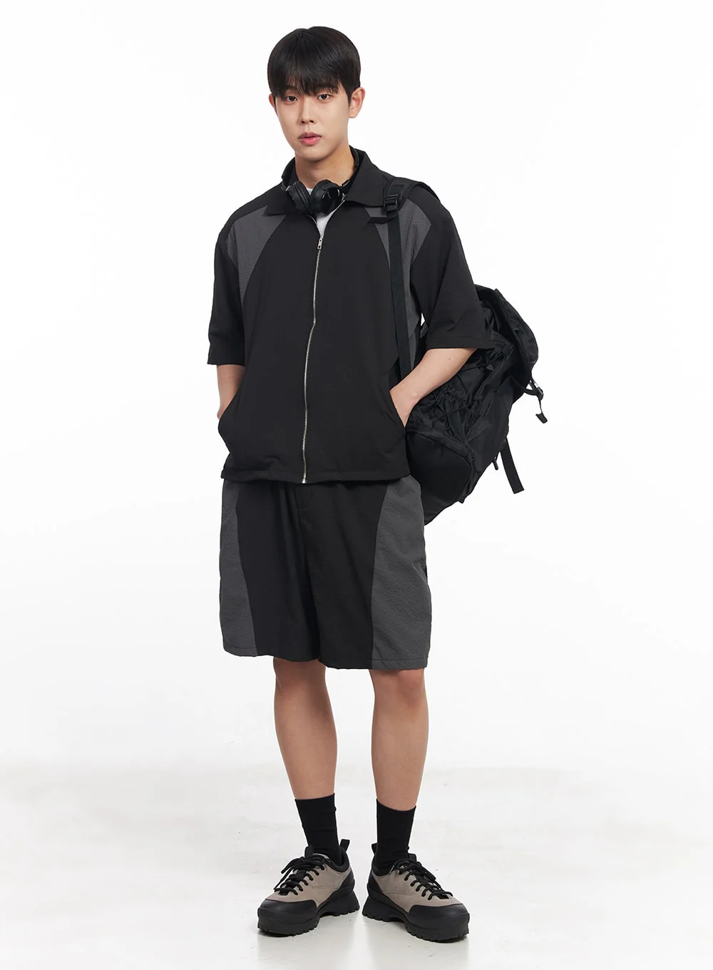 Men's Two-Tone Wide-Leg Shorts IY520 - Image 13