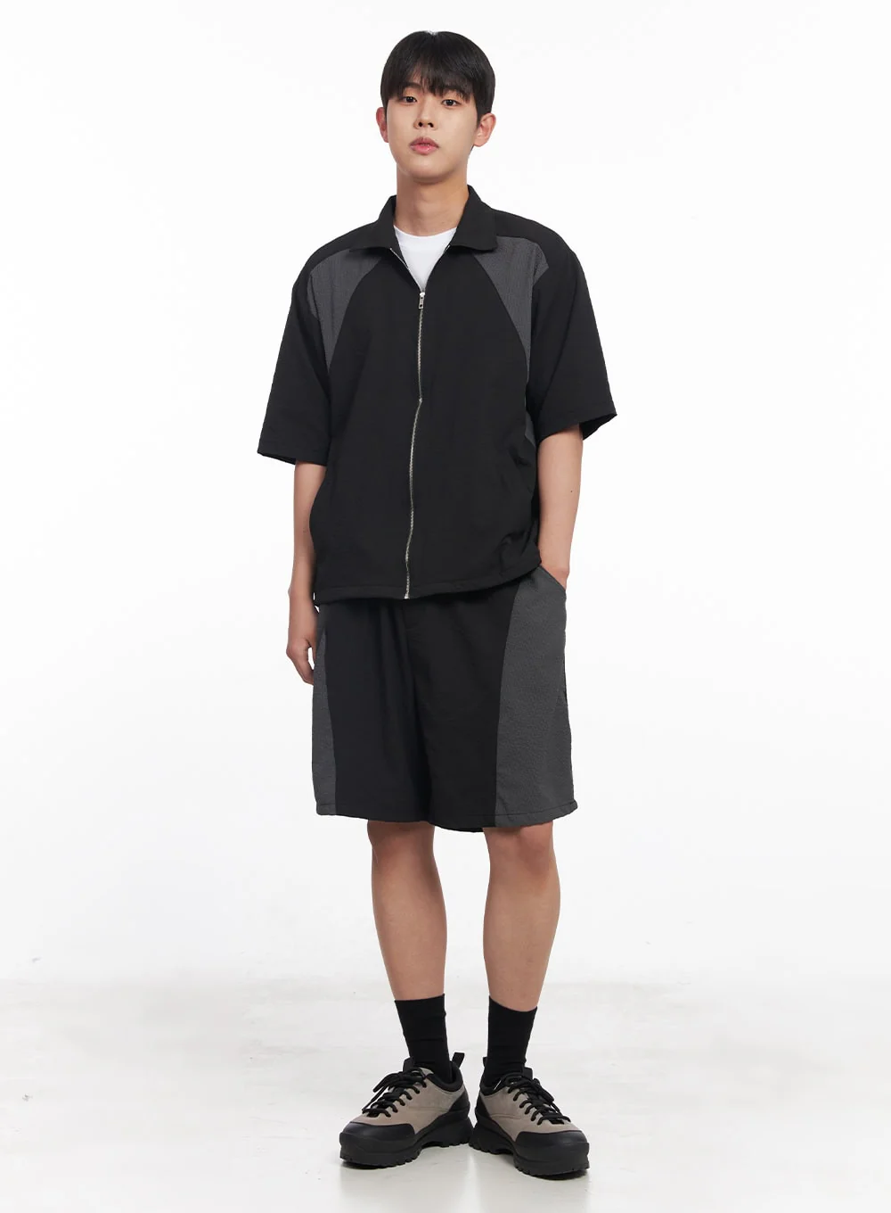 Men's Two-Tone Wide-Leg Shorts IY520 - Image 9