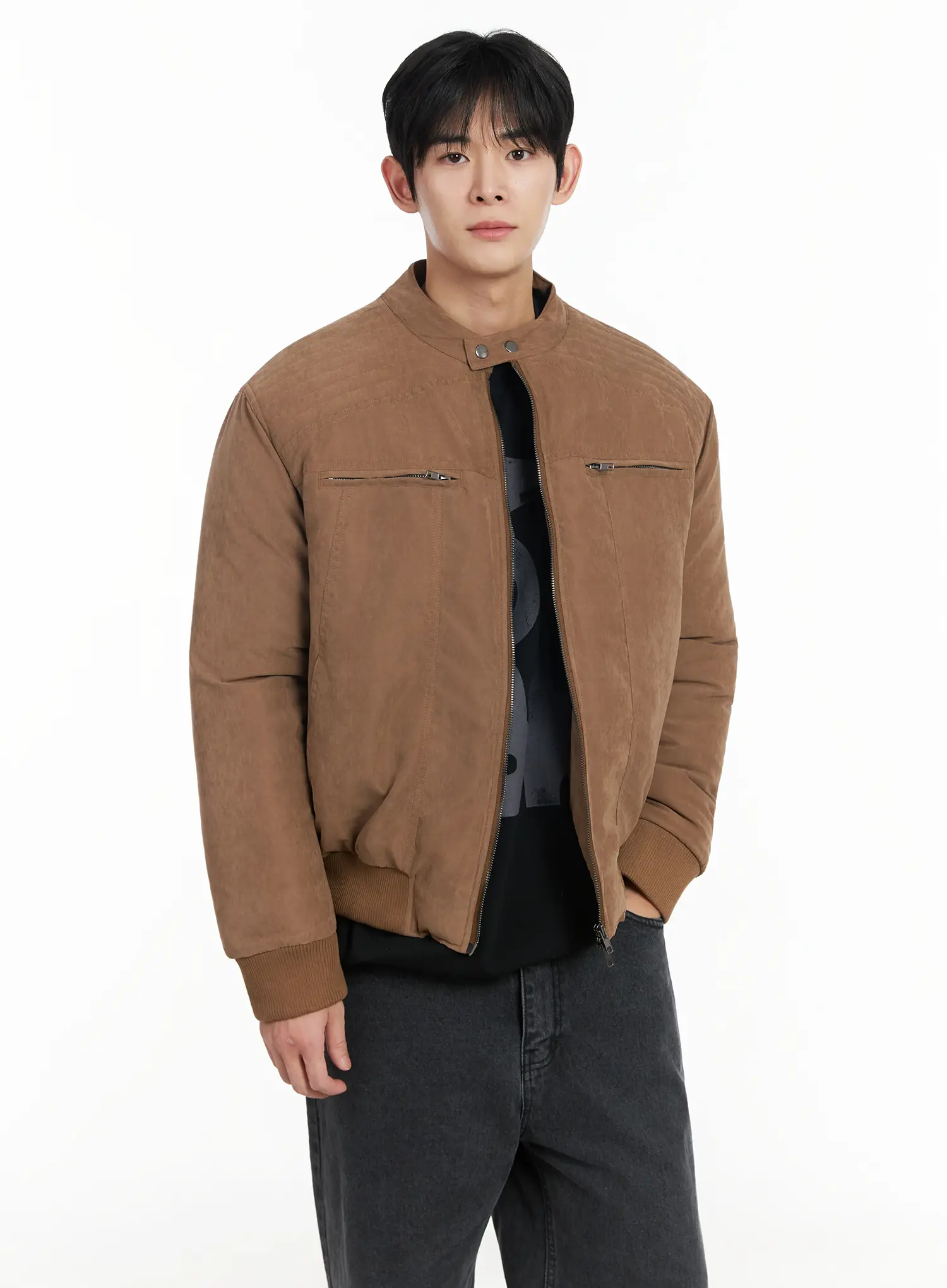 Men's Two -Way Zipper Biker Jacket (Brown) IF517