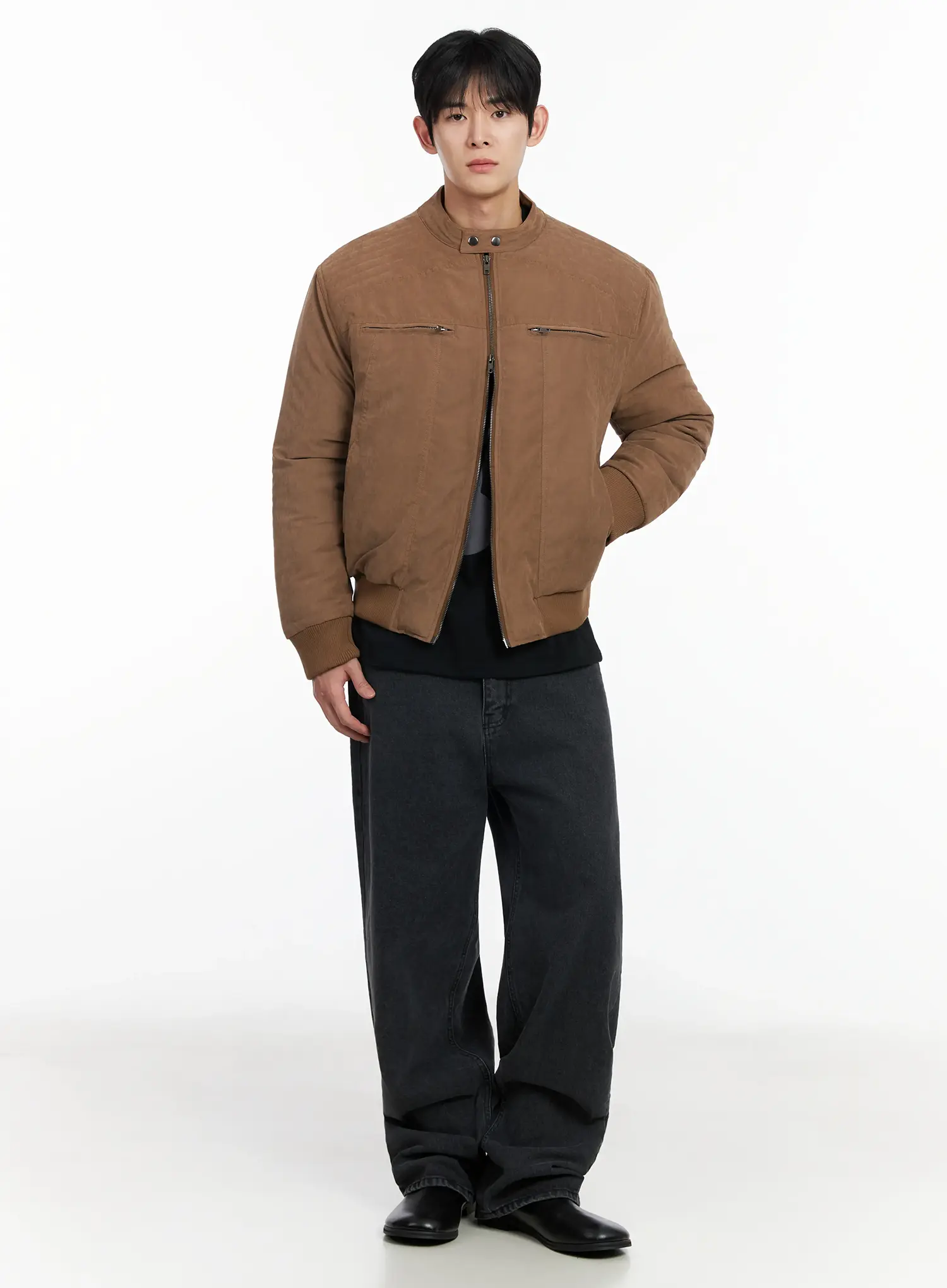 Men's Two -Way Zipper Biker Jacket (Brown) IF517 - Image 2