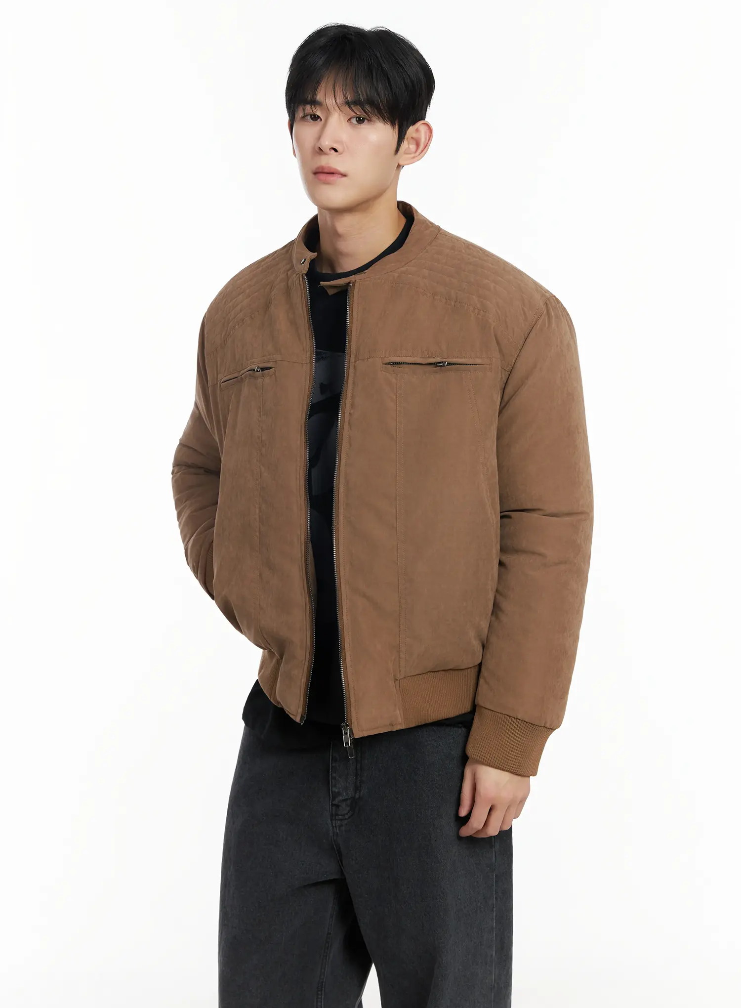 Men's Two -Way Zipper Biker Jacket (Brown) IF517 - Image 6