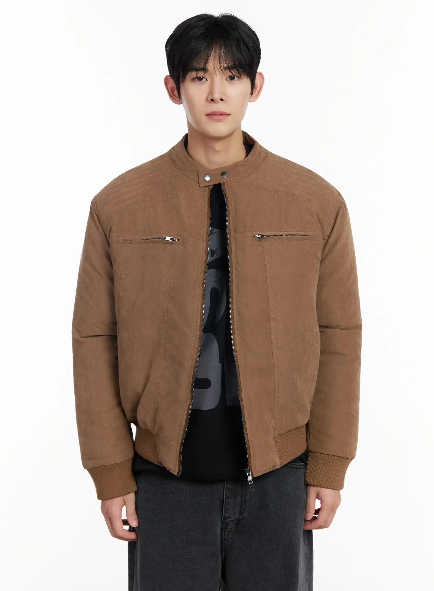 Men's Two -Way Zipper Biker Jacket (Brown) IF517 - Image 8