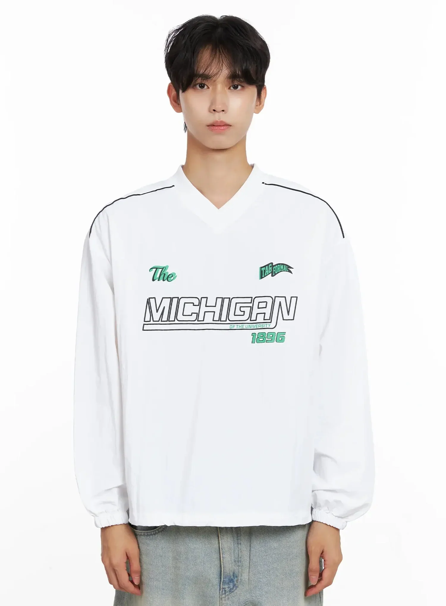 Men's V-Neck Lettering Windbreak Pullover IO516 - Image 18