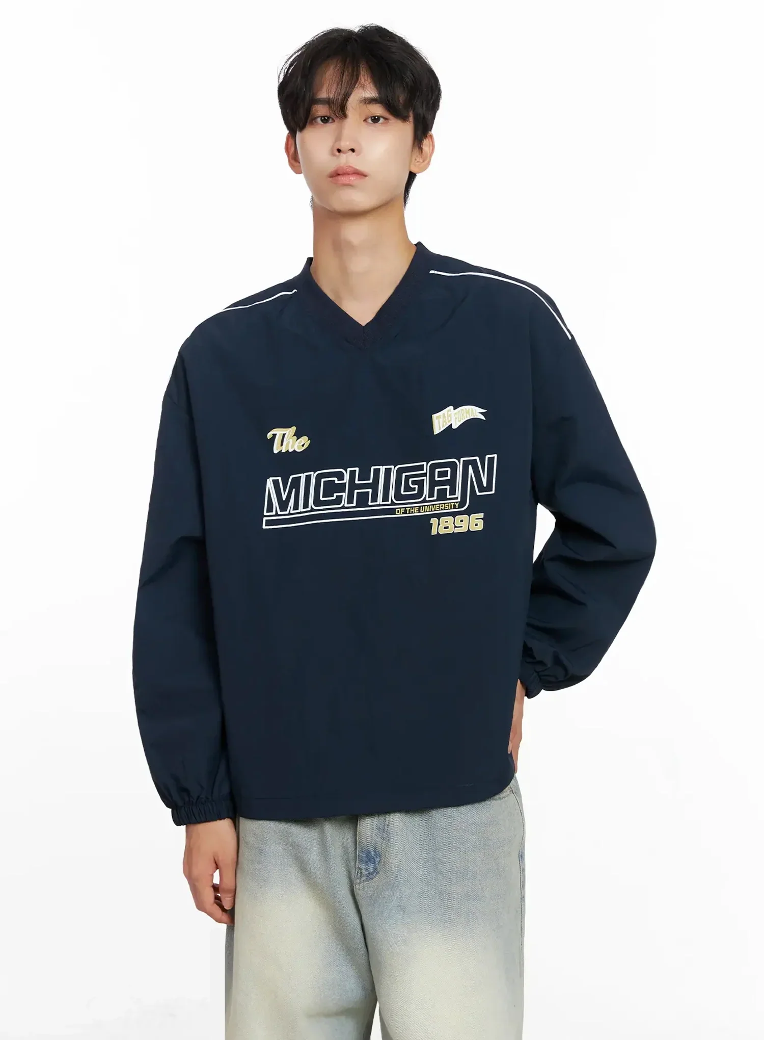 Men's V-Neck Lettering Windbreak Pullover IO516 - Image 9