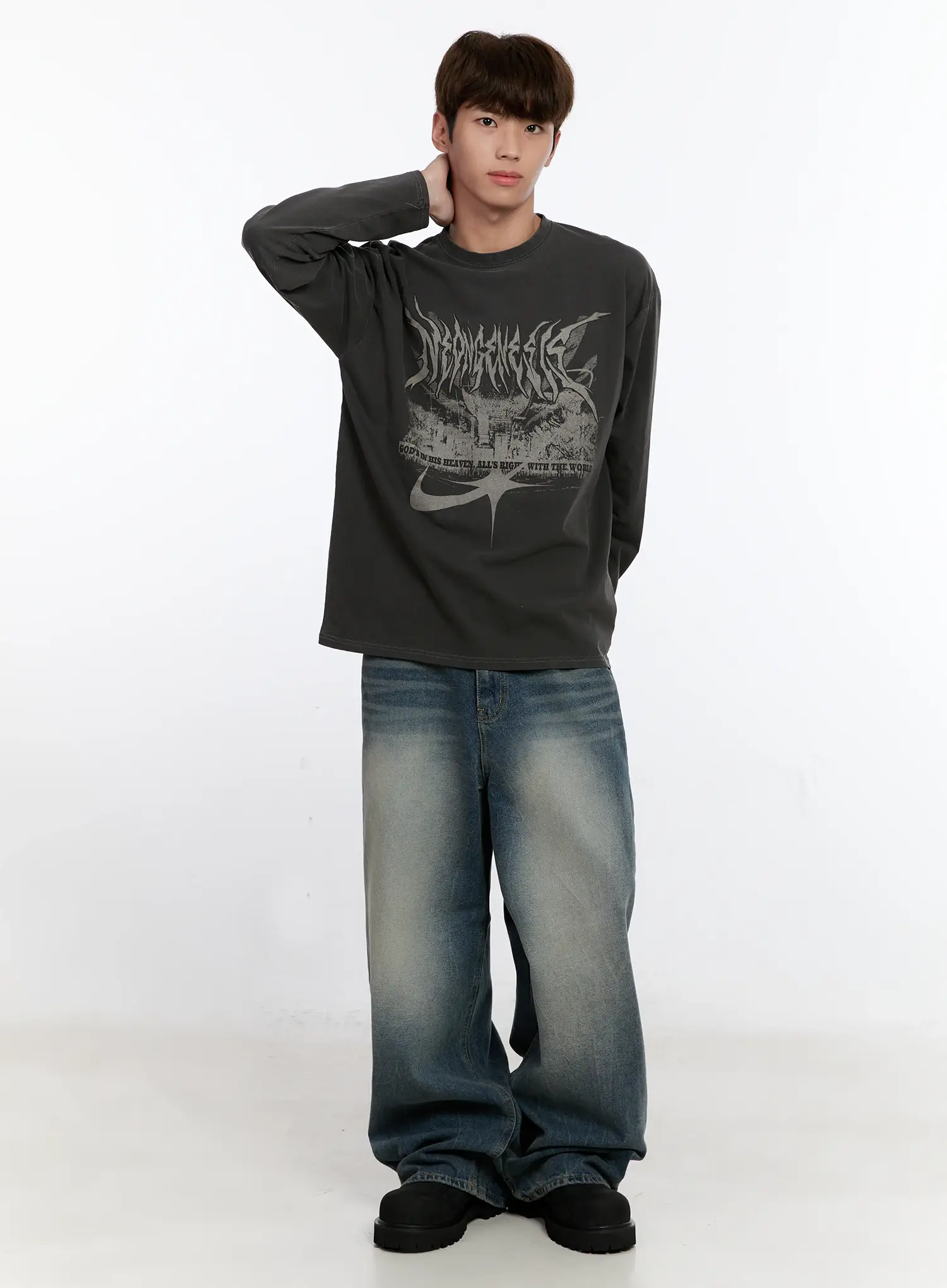 Men's Vintage Wash Baggy Jeans IS529 - Image 14