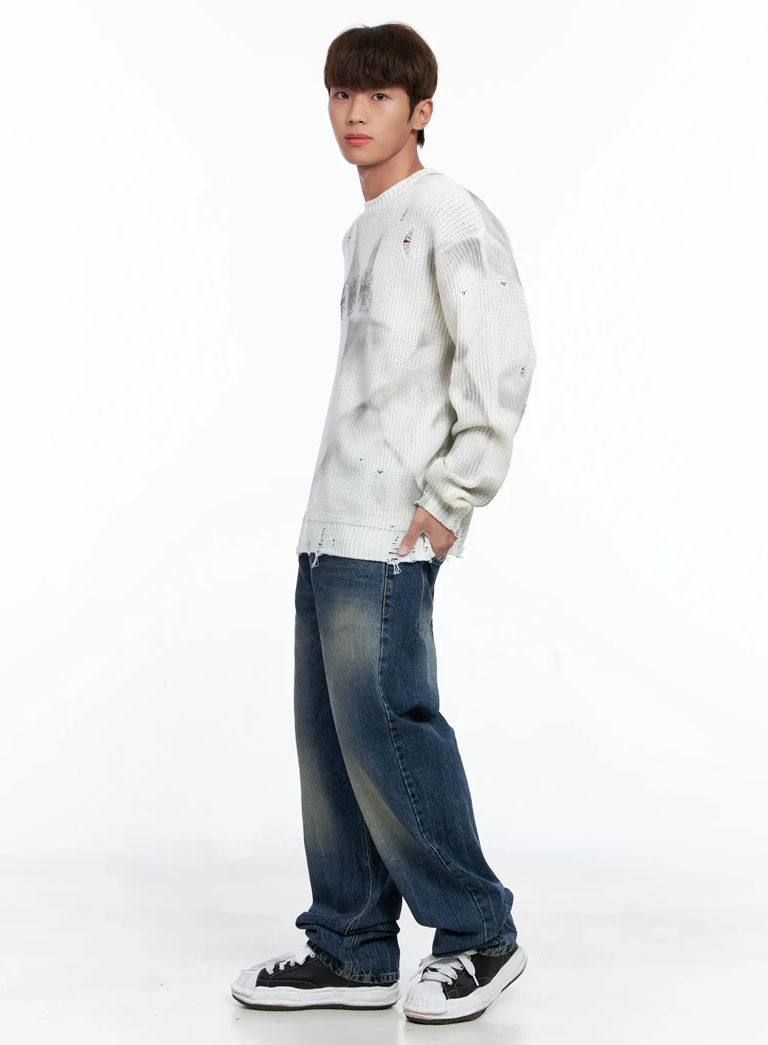 Men's Vintage Wash Semi-Wide Jeans IO502 - Image 11