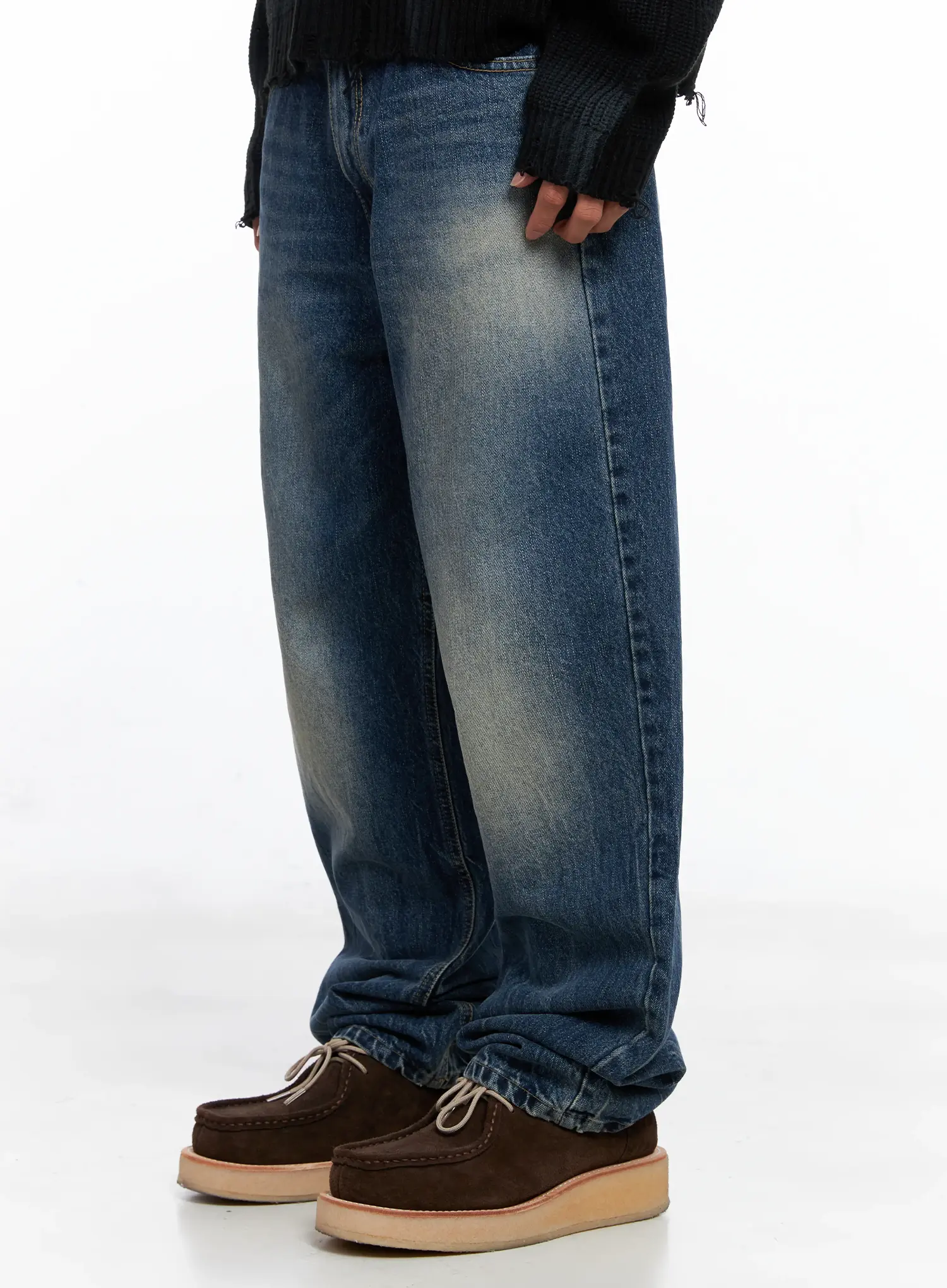 Men's Vintage Wash Semi-Wide Jeans IO502 - Image 6